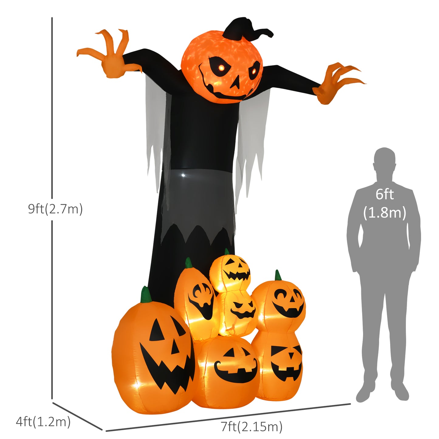 HOMCOM 9ft Inflatable Halloween Decoration Pumpkin Ghost with Pumpkins, Blow-Up Outdoor LED Display for Lawn, Garden, Party