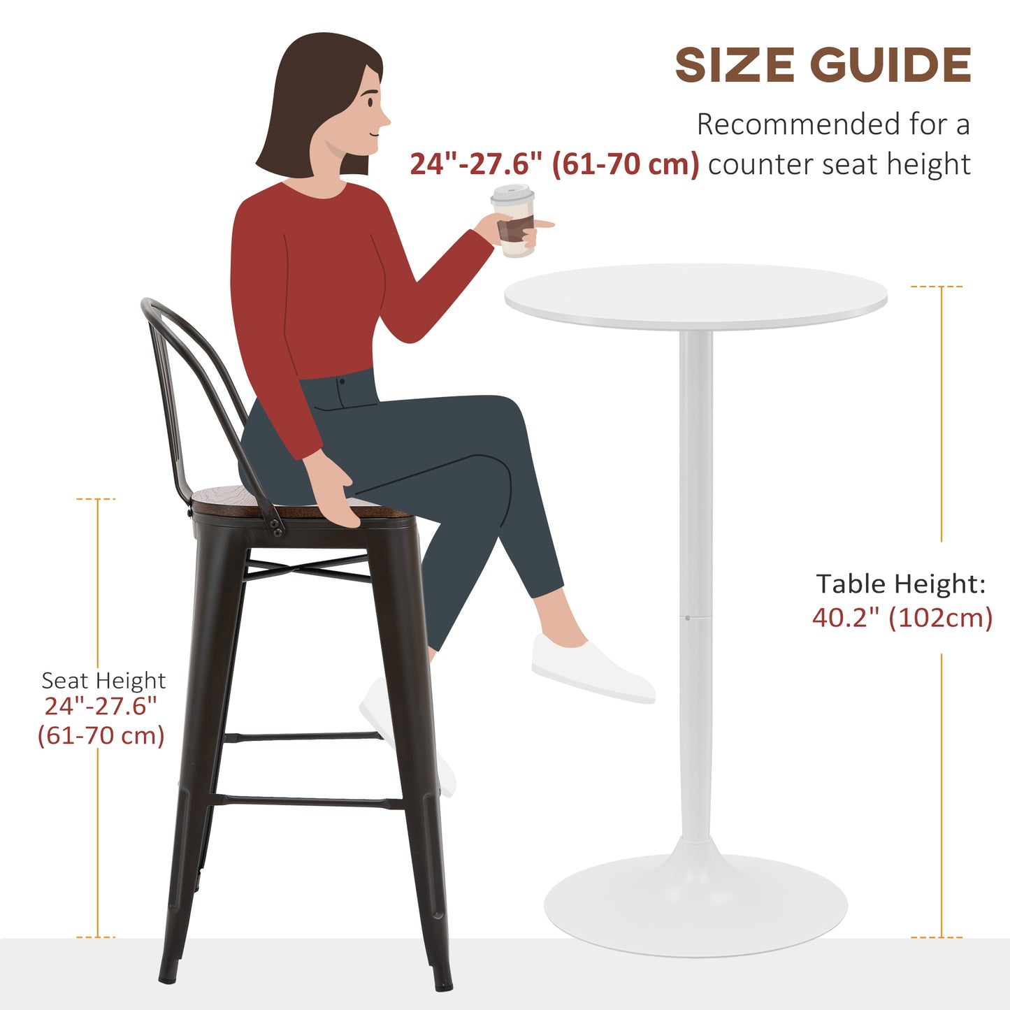 HOMCOM High Top Bar Table, Modern Round Dining Table with Painted Top and Steel Base, Bistro Table for 2 People, Black