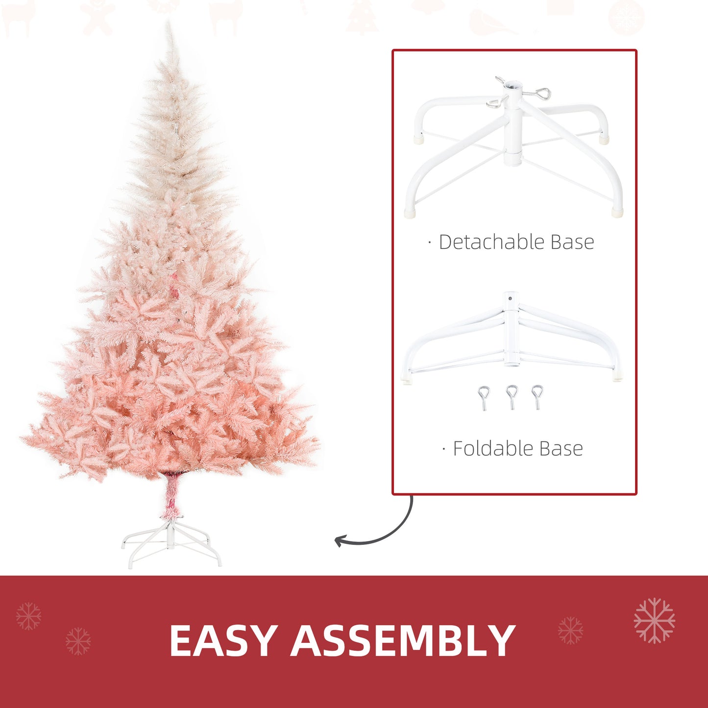 HOMCOM 6ft Artificial Christmas Tree Home Decoration Automatic Open White and Pink