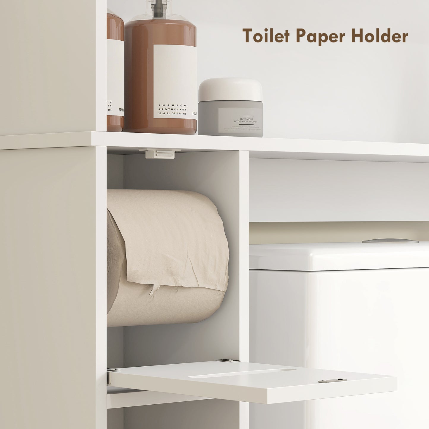 HOMCOM Over the Toilet Storage Cabinet, Bathroom Organizer with Adjustable Shelf, Toilet Paper Holder for Bathroom, Laundry