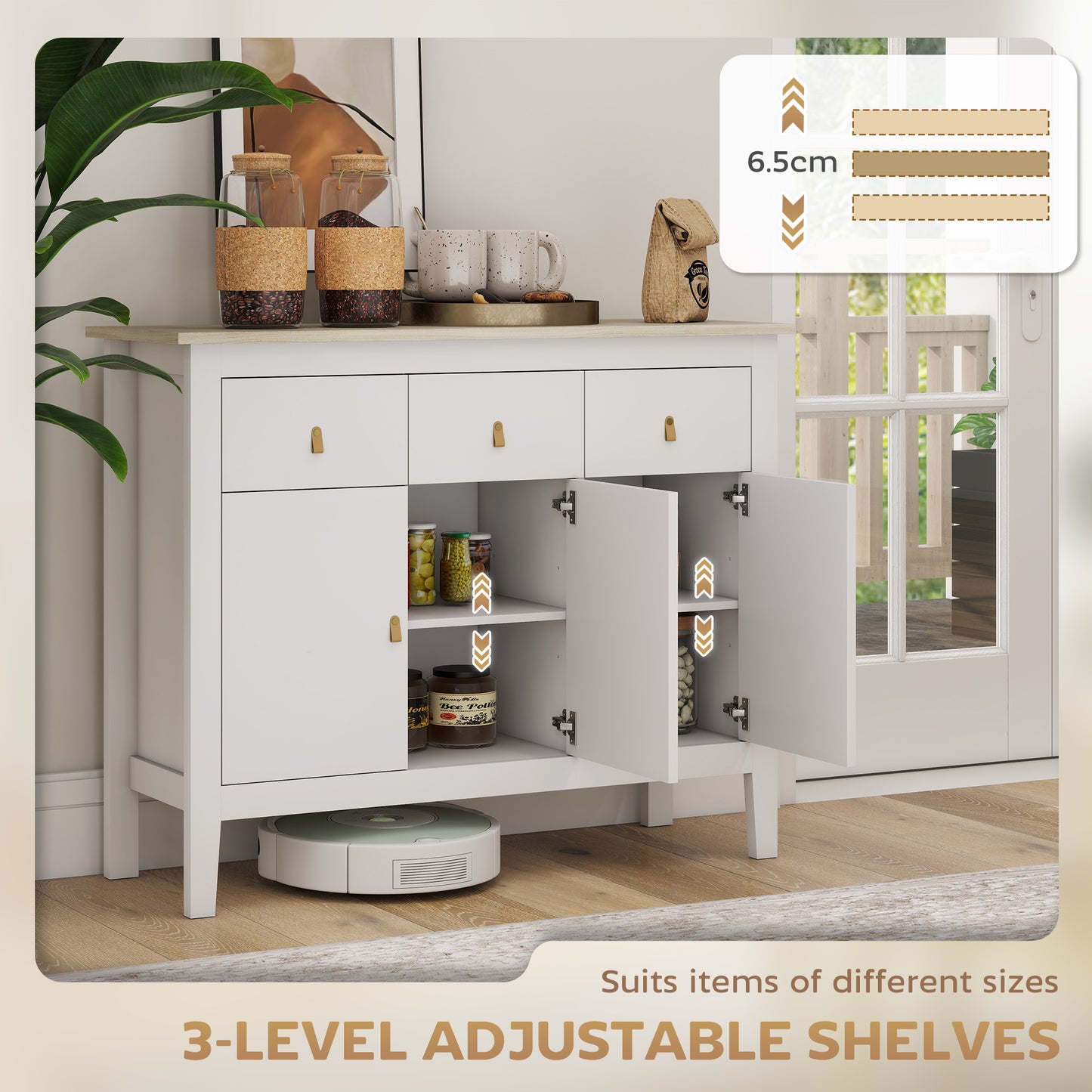 HOMCOM Sideboard Buffet Cabinet, 40" Kitchen Coffee Bar Cabinet with 3 Drawers and 2 Adjustable Shelves, White