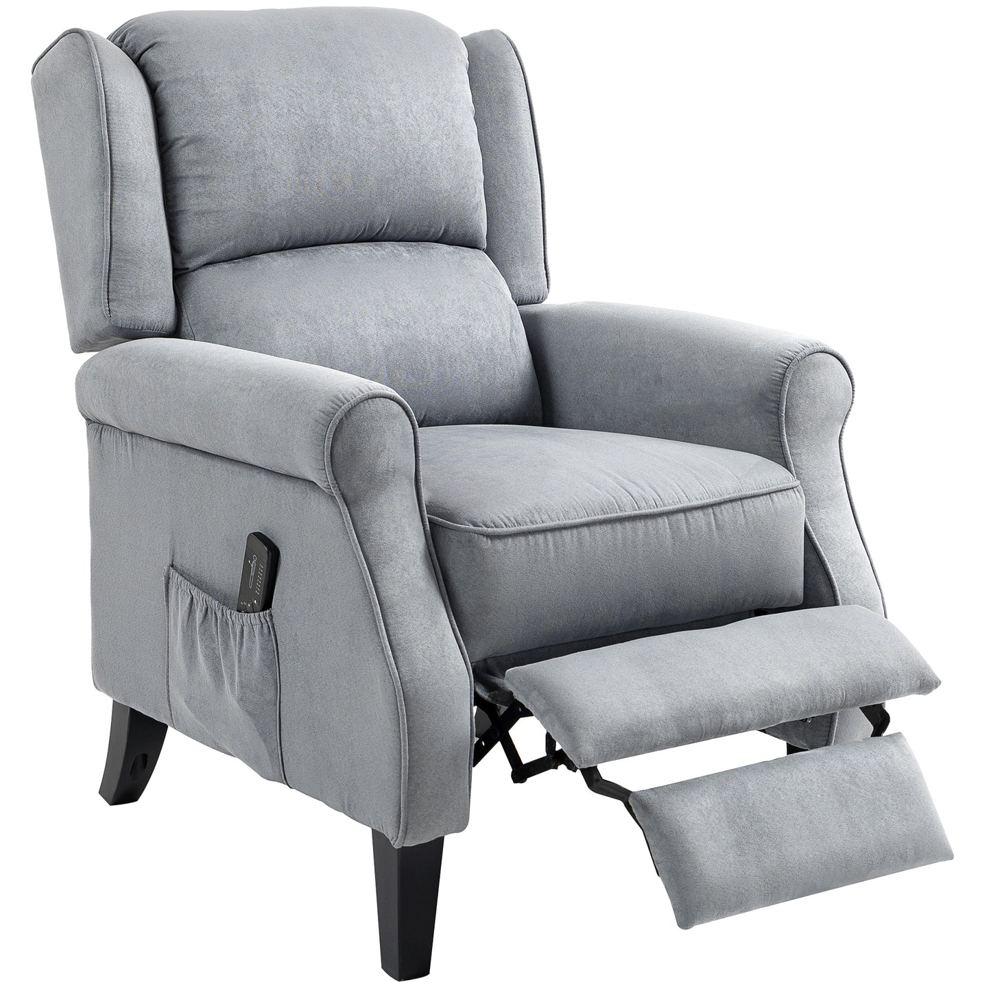 HOMCOM Massage Recliner Chair for Living Room, Push Back Recliner Sofa, Suede Wingback Reclining Chair with Extendable Footrest, Wood Legs, Remote Control, Side Pockets, Black