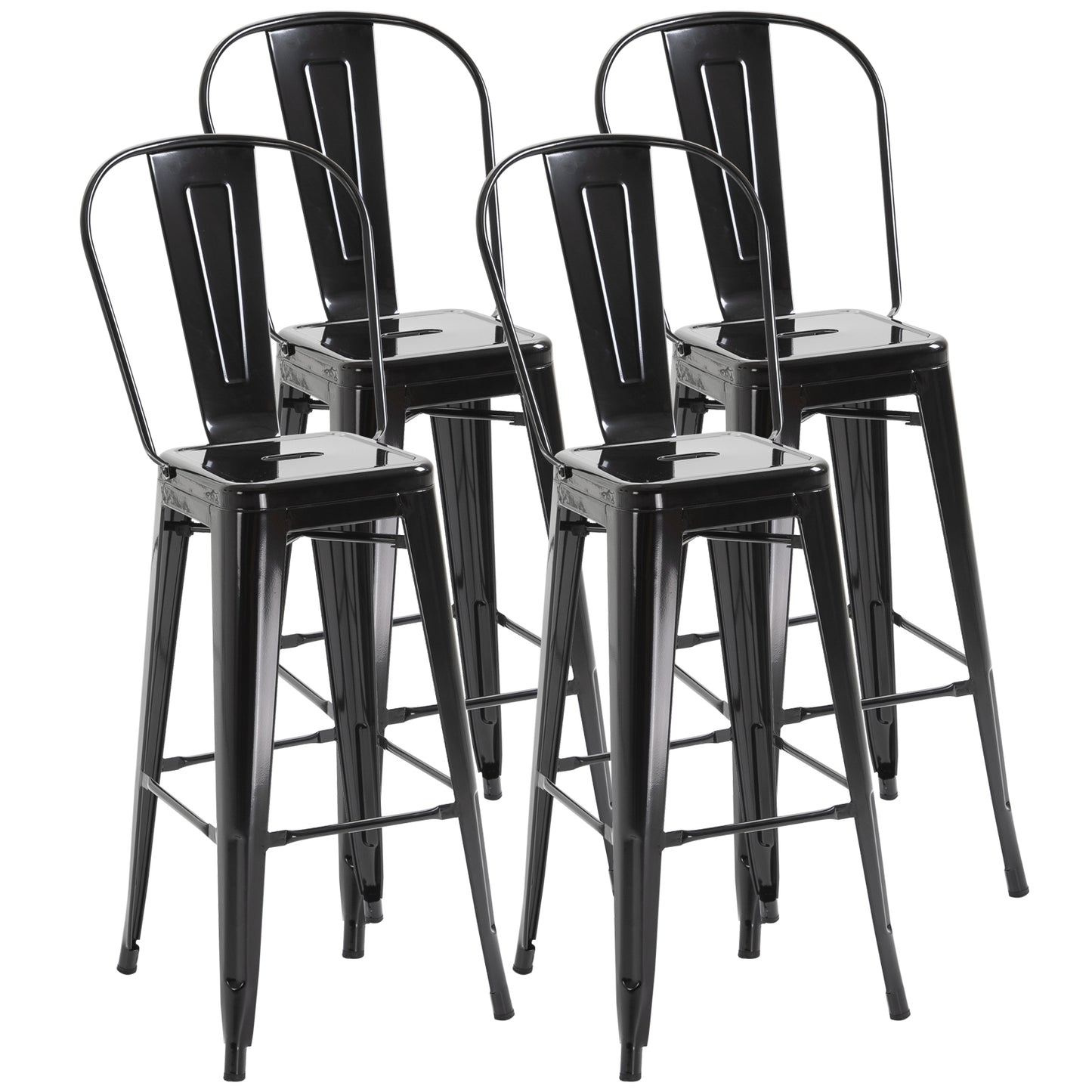 HOMCOM Set of 4 Bar Stools Kitchen Industrial Breakfast Bistro Cafe Metal Frame Black