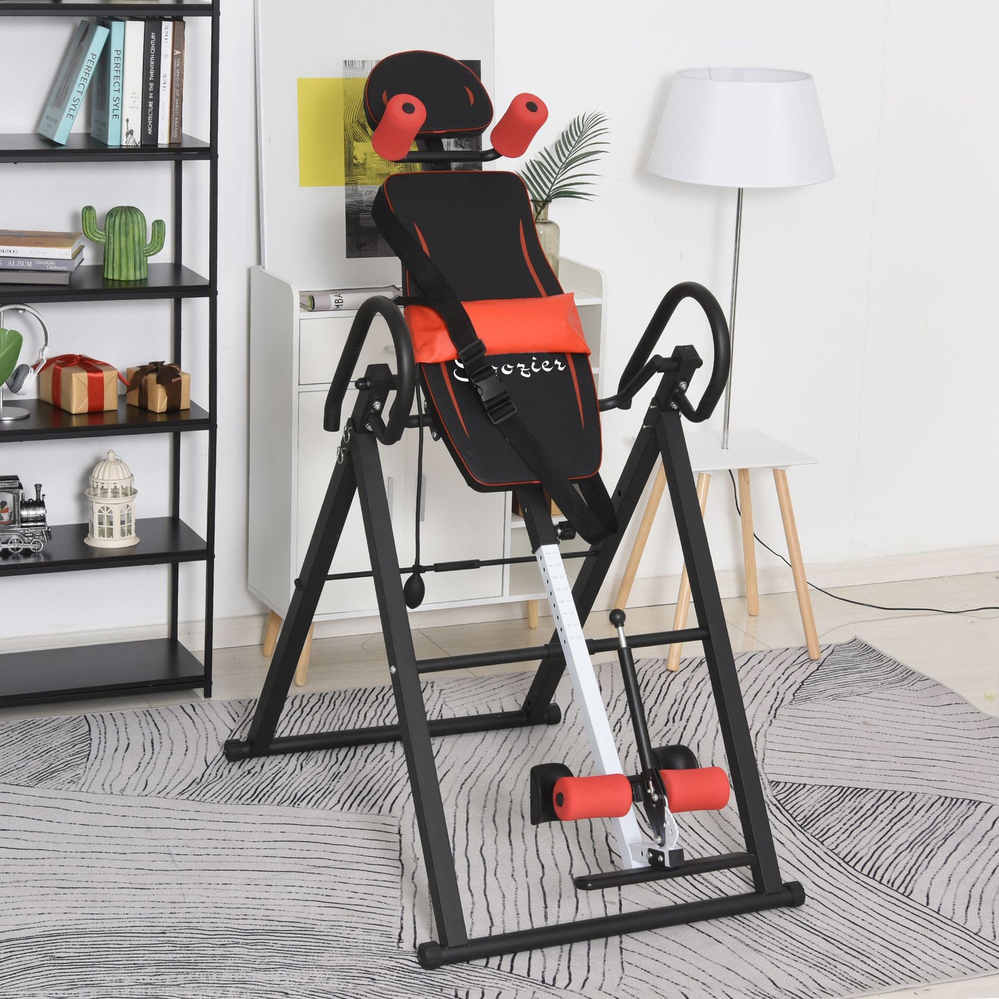 Soozier Folding Inversion Table, 20°/40°/60° Adjustable, with Safety Belt and Waist Pad for Back Pain Relief