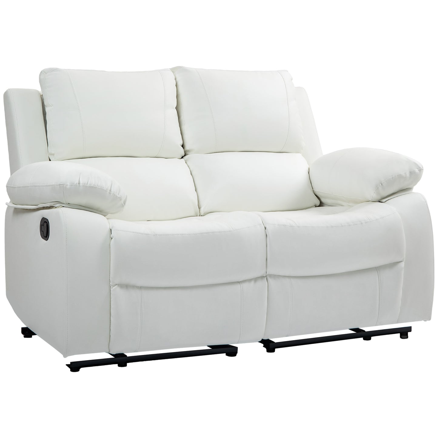 HOMCOM Double Reclining Loveseat, PU Leather Manual Recliner Sofa Chair with Pullback Control Footrest for Living Room, Black