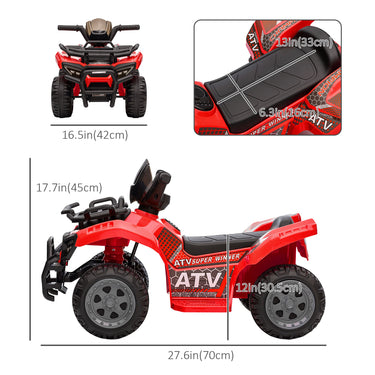 Aosom 6V Kids ATV Quad, 4 Wheeler Battery Powered Electric Ride on Car with Music, Forward, for Boys and Girls Ages 18-36 Months, Red