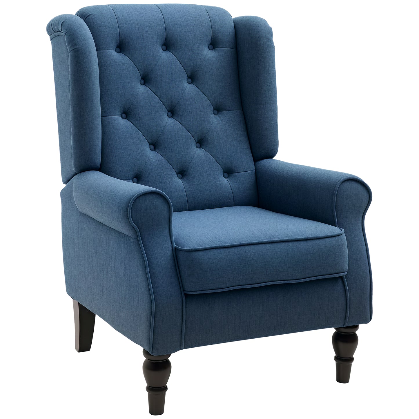 HOMCOM Fabric Accent Chair, Button Tufted Armchair, Upholstered Modern Living Room Chair, Wingback Chair with Wood Legs, Rolled Arms, Thick Padding for Bedroom, White