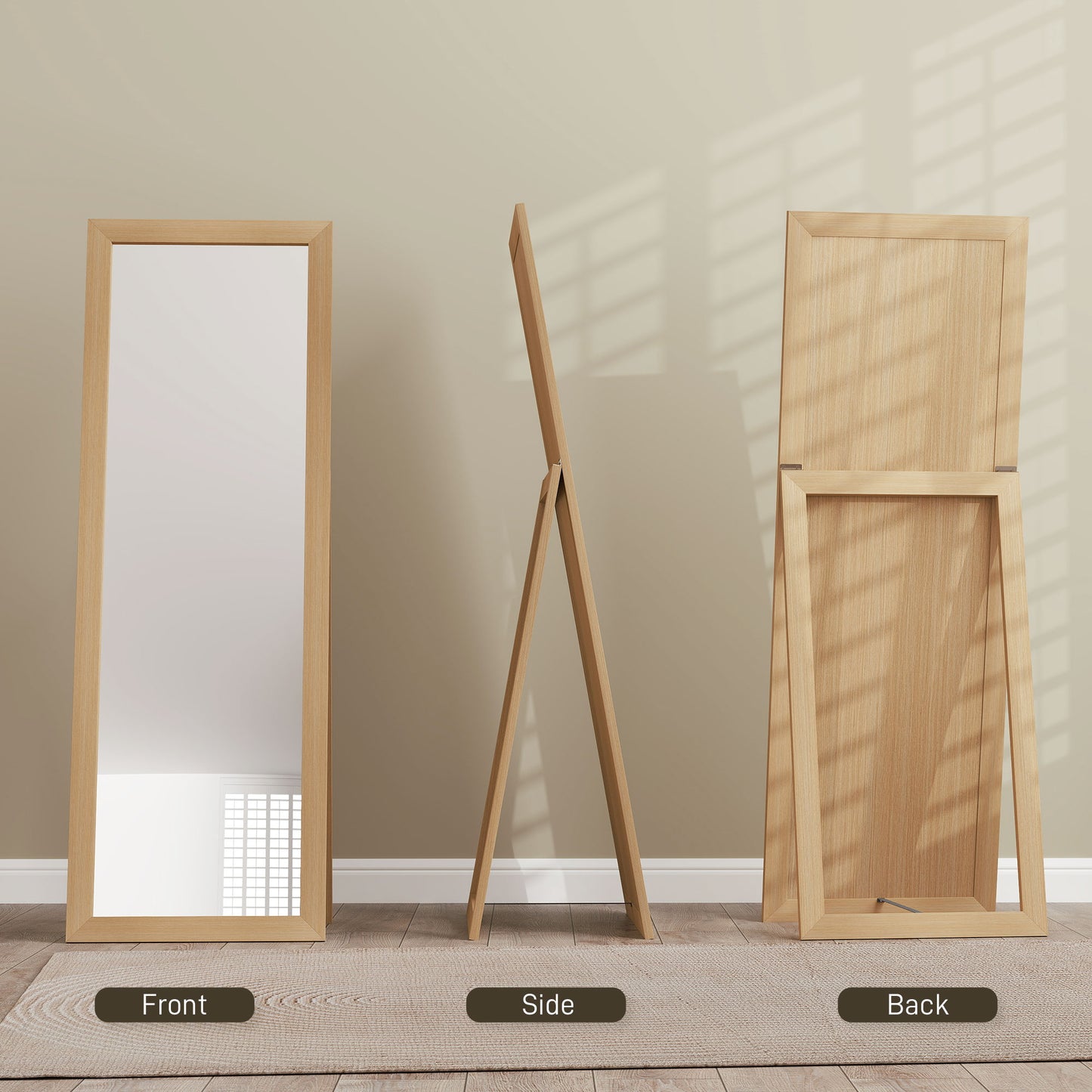 HOMCOM 58" x 20" Floor Standing Mirror, Full Body Mirror for Bedroom, Living Room, Oak
