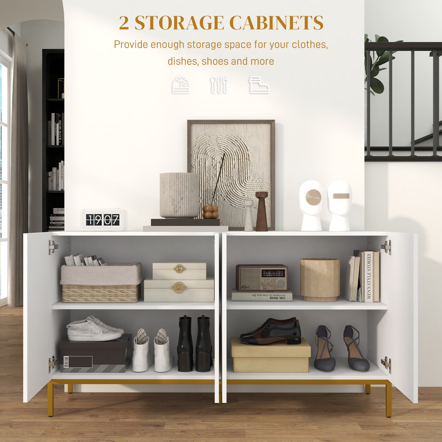 HOMCOM Sideboard Storage Cabinet with Adjustable Shelves, Soft-Close Doors, Kitchen Buffet Cabinet for Dining Room, White