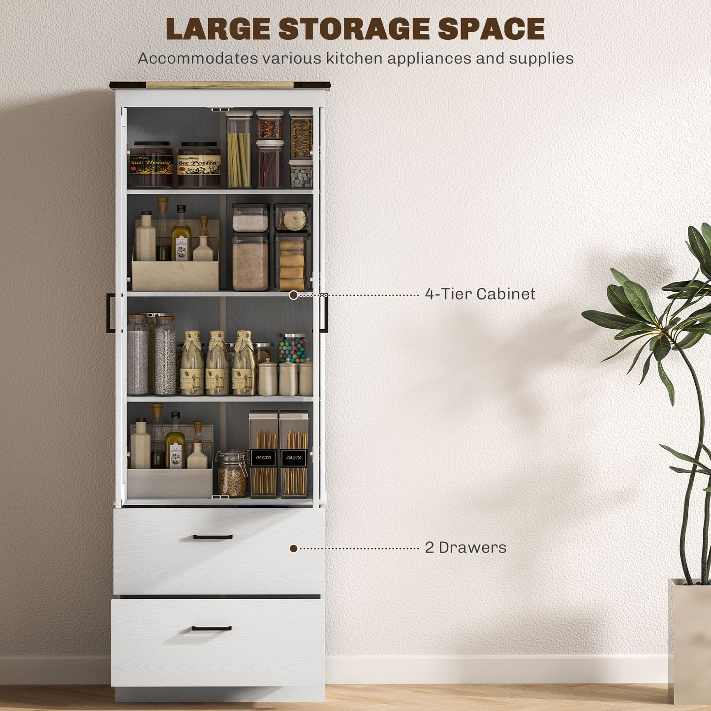 HOMCOM 67" Tall Kitchen Pantry Storage Cabinet, Kitchen Pantry Cabinet with Doors, Drawers and Adjustable Shelves, Cream White