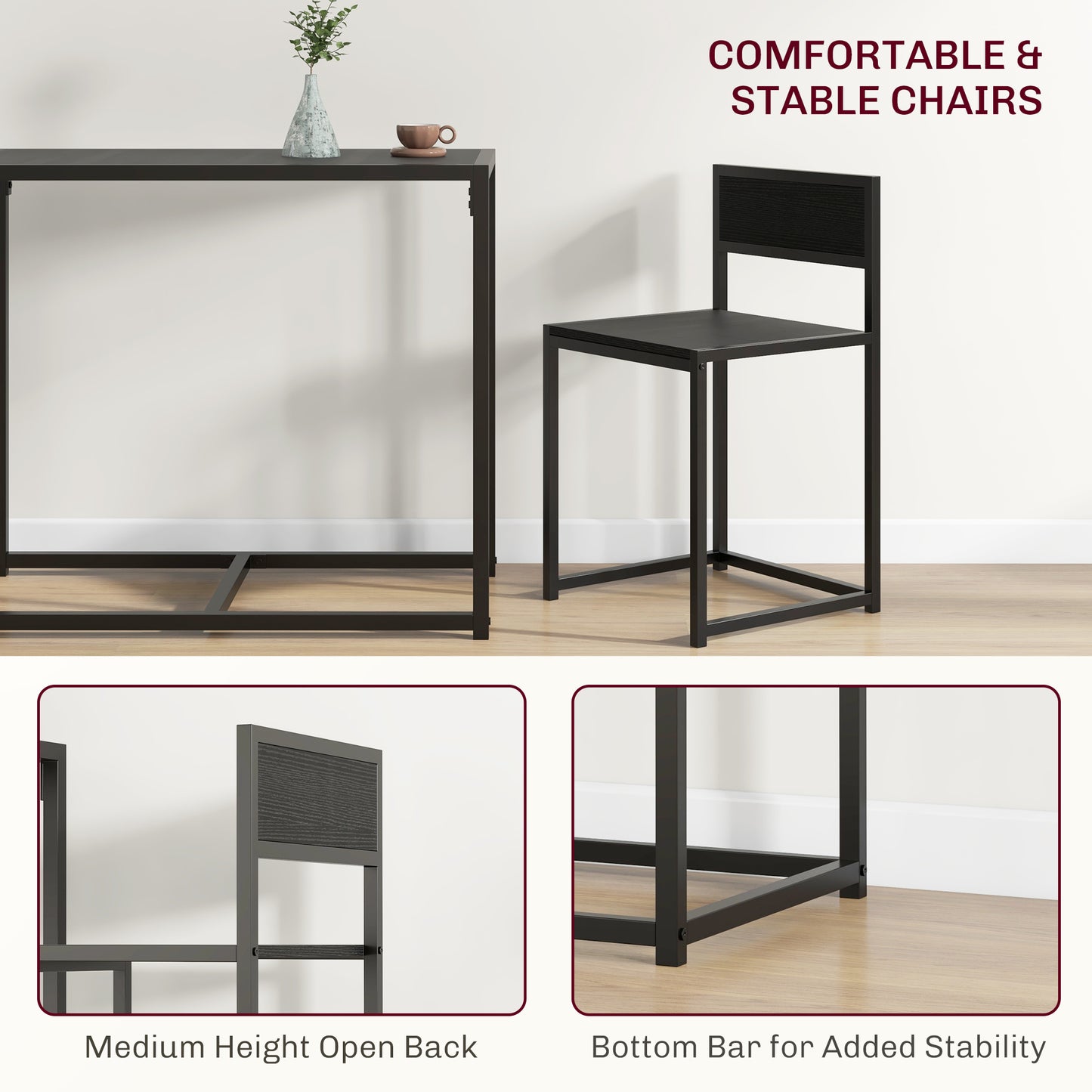 HOMCOM Dining Table Set, Industrial Dining Set for 2, Kitchen Table and Chairs for Small Space, Dining Room Table with Chairs