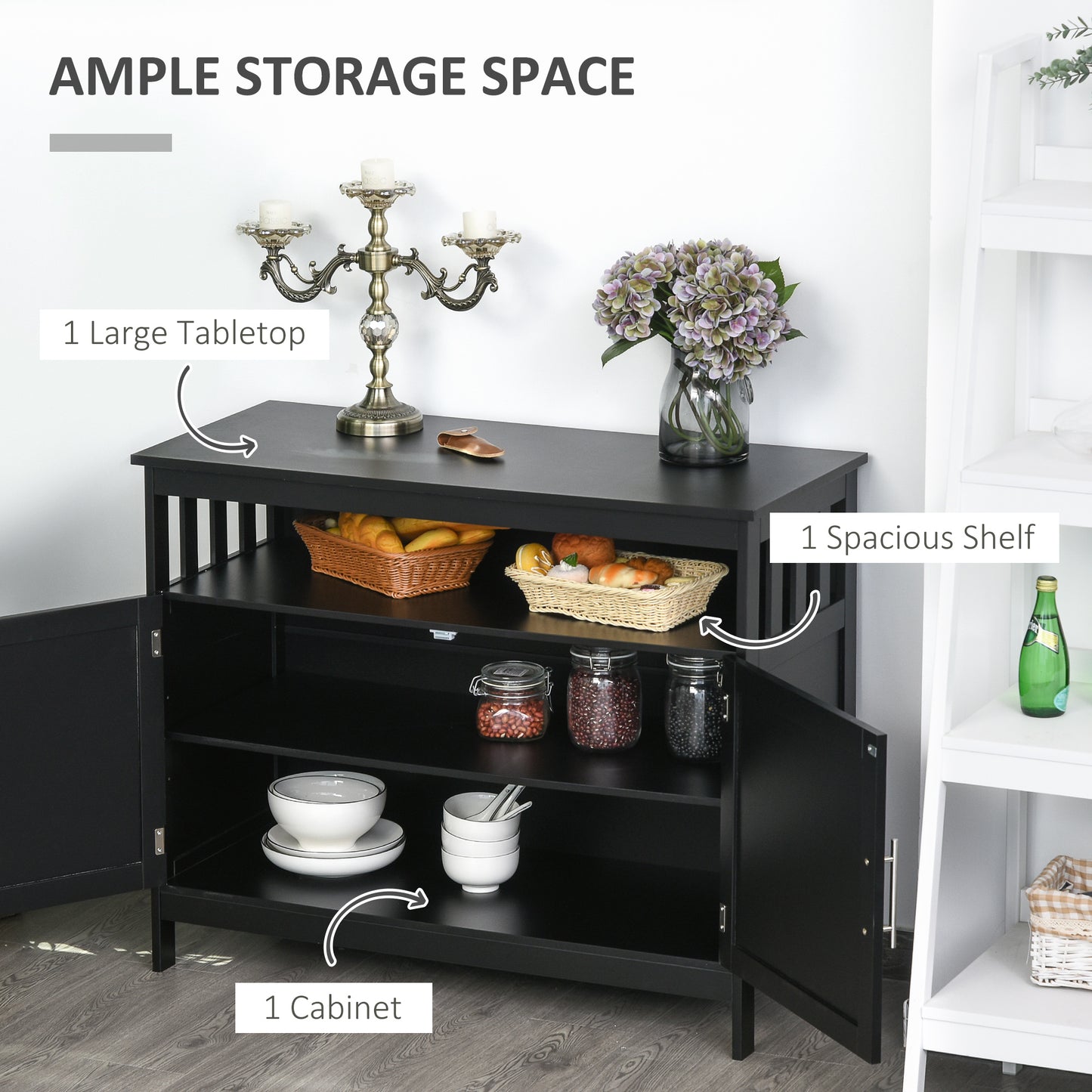 HOMCOM Wooden Console Table with Open Shelf and 2 layers Cabinet Kitchen Furniture