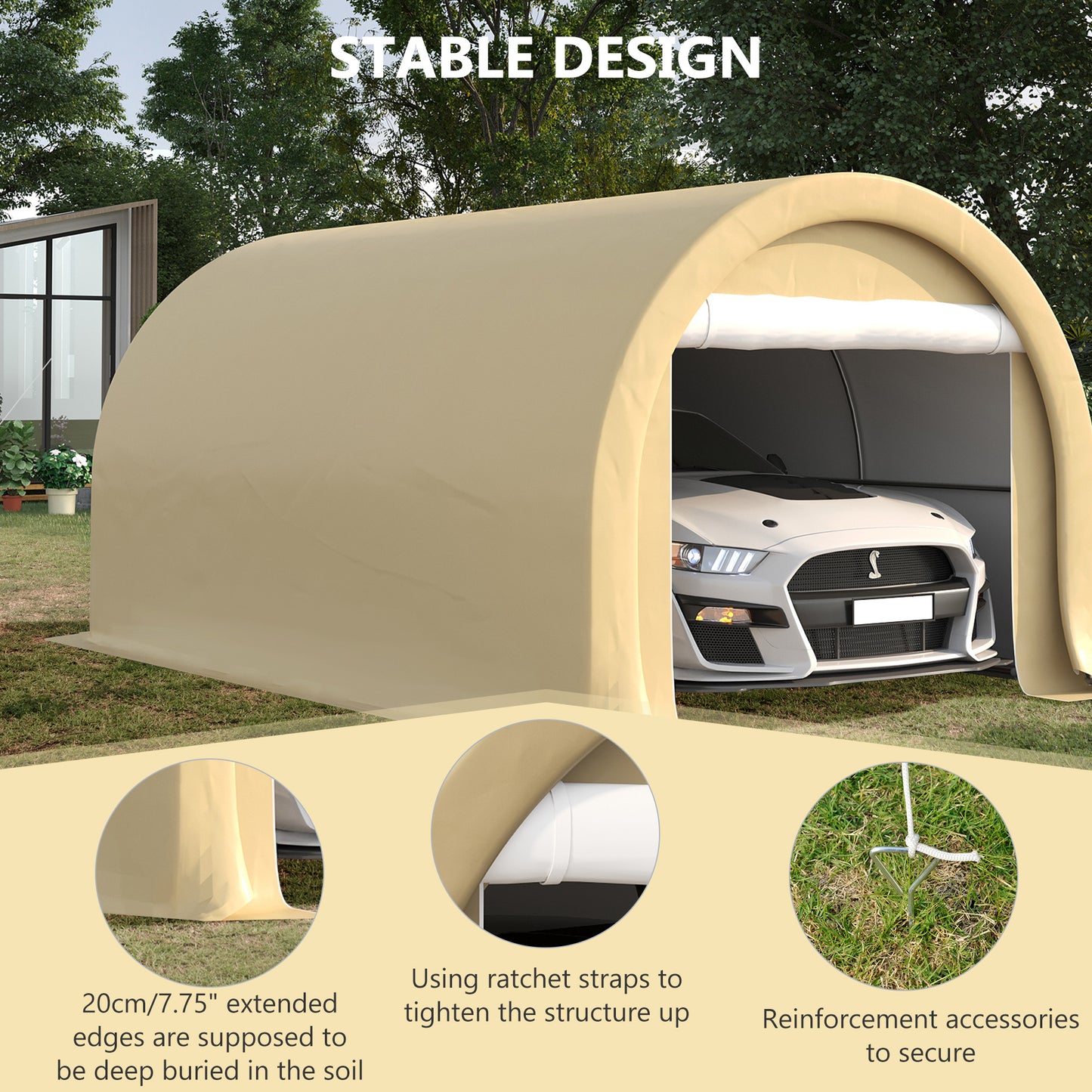 Outsunny 10' x 16' Heavy Duty Portable Carport Tent with Zippered Door, PE Cover for Car, Boat, Motorcycle, Bike, White