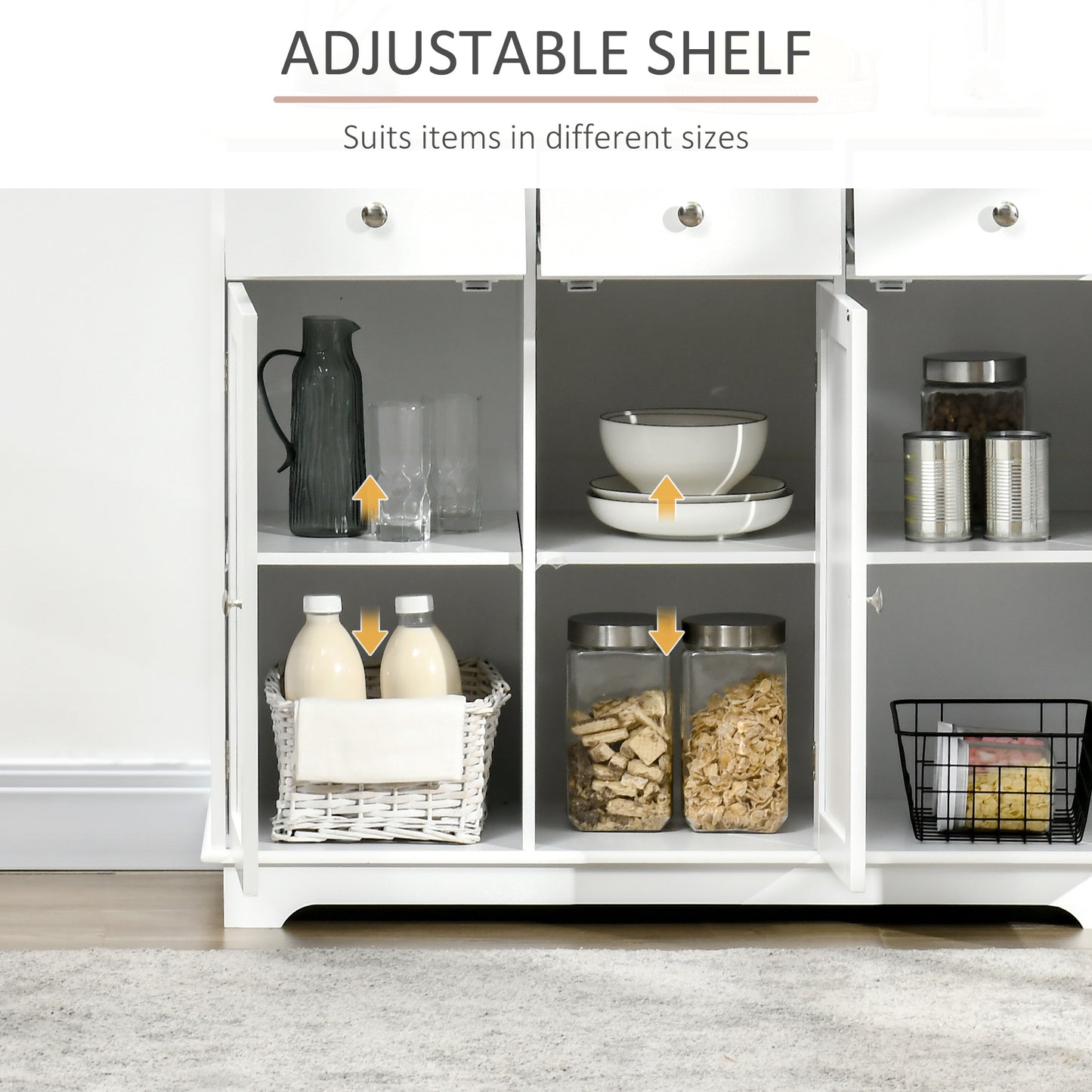 HOMCOM Modern Sideboard, Buffet Cabinet with Storage Cabinets, Drawers and Adjustable Shelves for Living Room, White