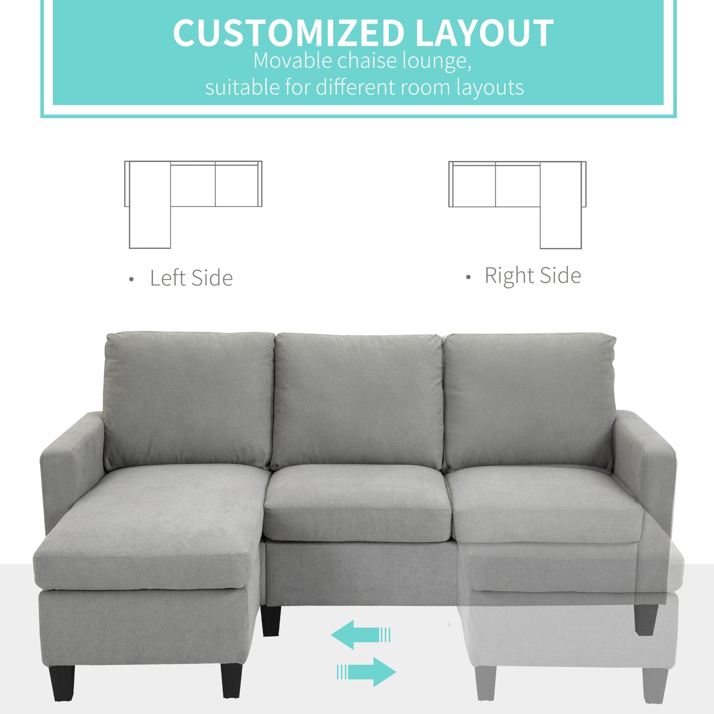HOMCOM L-Shape Sofa, Modern Sectional Couch with Ottoman, Corner Sofa for Living Room, Light Grey