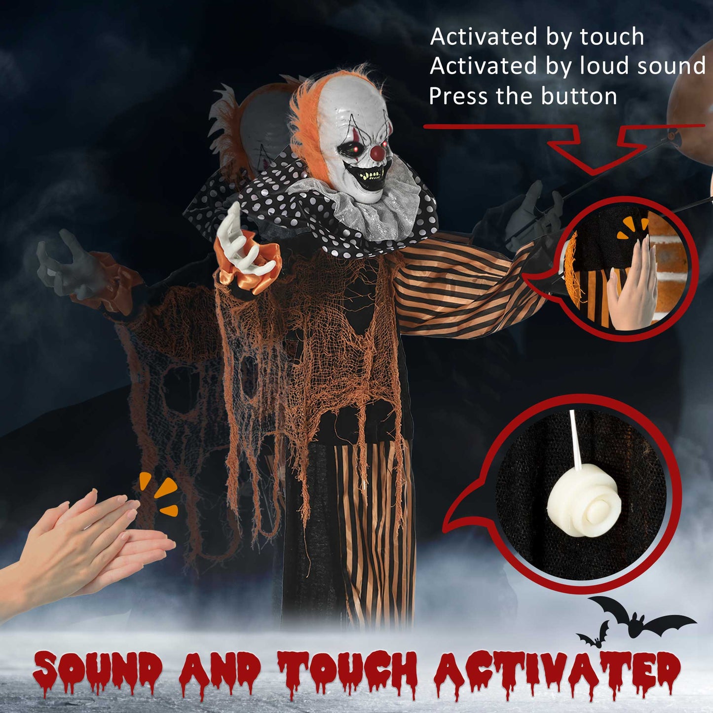 Outsunny 5ft Life Size Outdoor Halloween Decoration, Talking Circus Clown with Sound and Motion Activated, Light Up Eyes