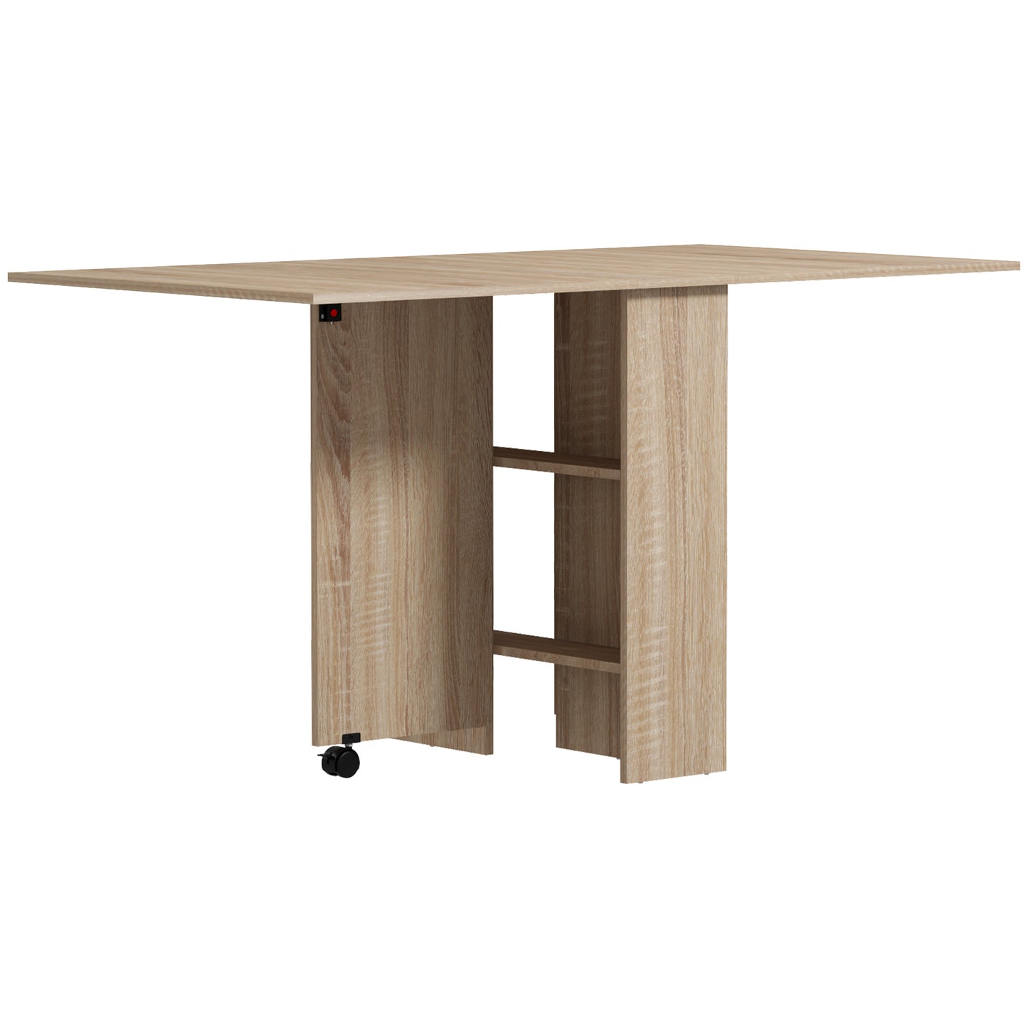 HOMCOM Extendable Dining Table, Collapsible Folding Table w/ 2-tier Shelves and Rolling Casters, Nature Wood
