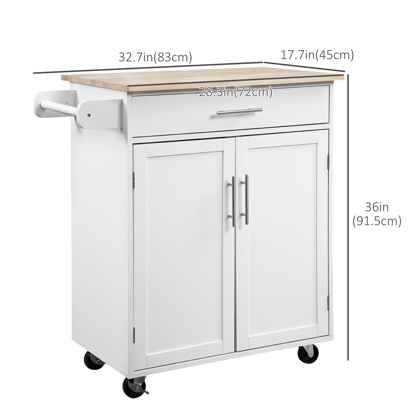 HOMCOM Rolling Kitchen Island Cart with Wood Top, Enough Storage Drawer Space with Towel Bar Rack Shelves, Portable Kitchen Utility Serving Cart Trolley on Wheels, Black