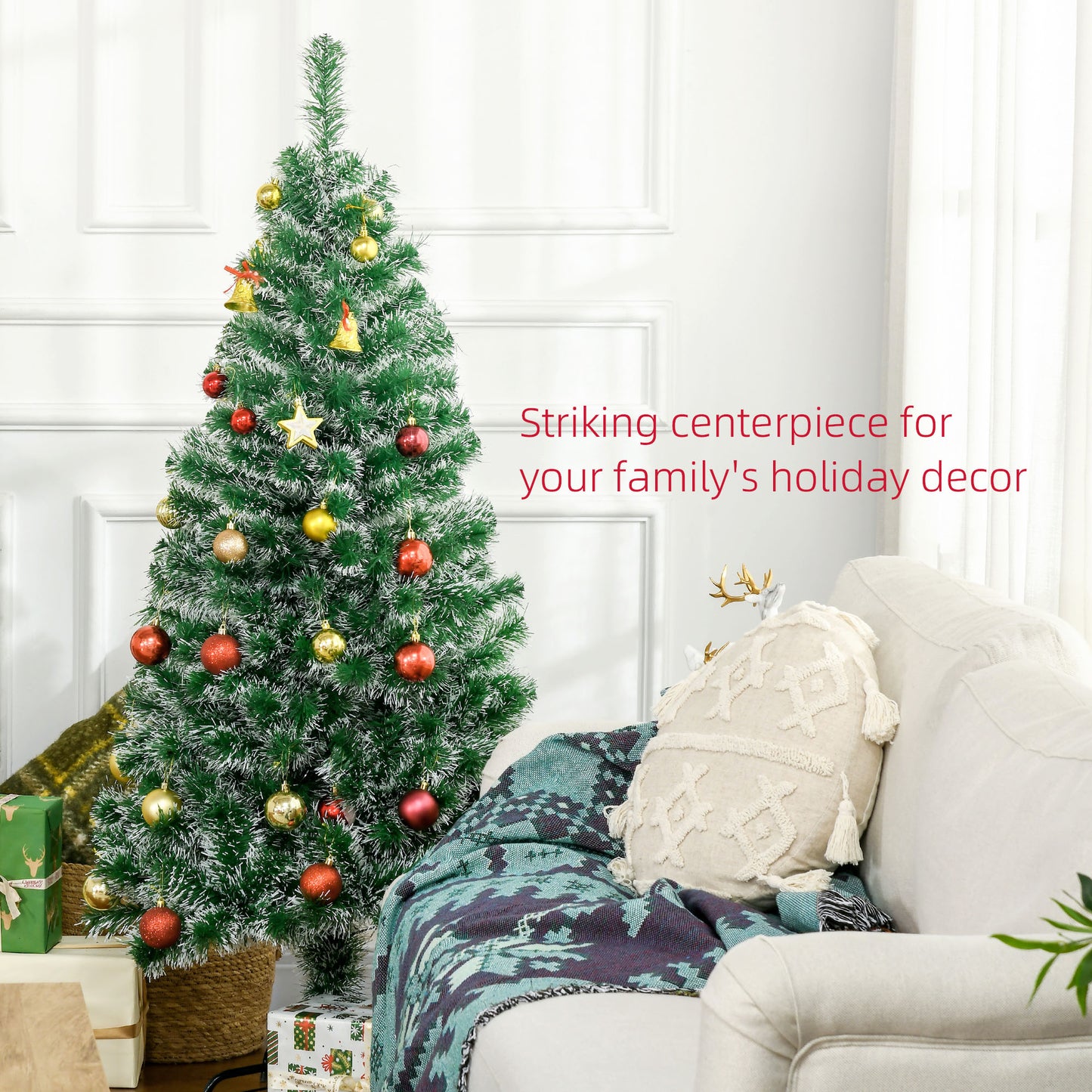 HOMCOM 6FT Indoor Christmas Tree Artificial Decoration Xmas Gift with Metal Stand 375 Tips