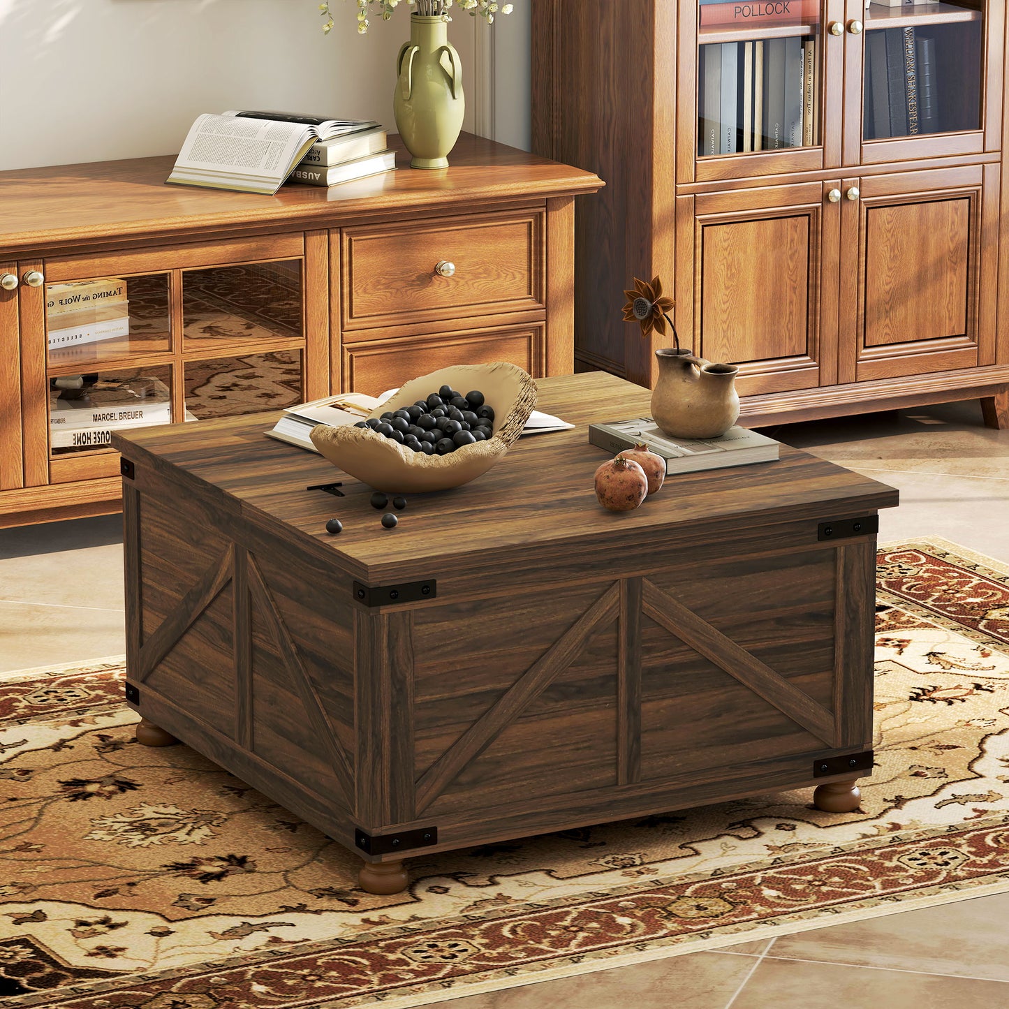 HOMCOM Coffee Table with Lift Top, 32" Farmhouse Center Table with Hidden Compartment for Living Room, Antique White