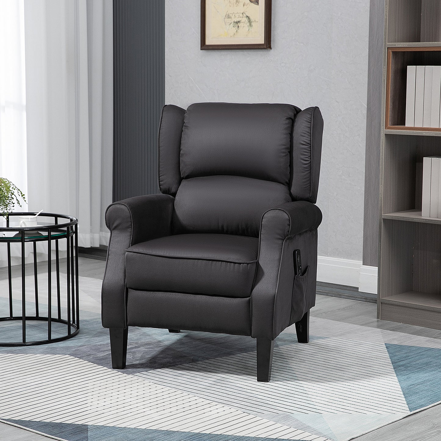 HOMCOM Massage Recliner Chair for Living Room, Push Back Recliner Sofa, Suede Wingback Reclining Chair with Extendable Footrest, Wood Legs, Remote Control, Side Pockets, Black