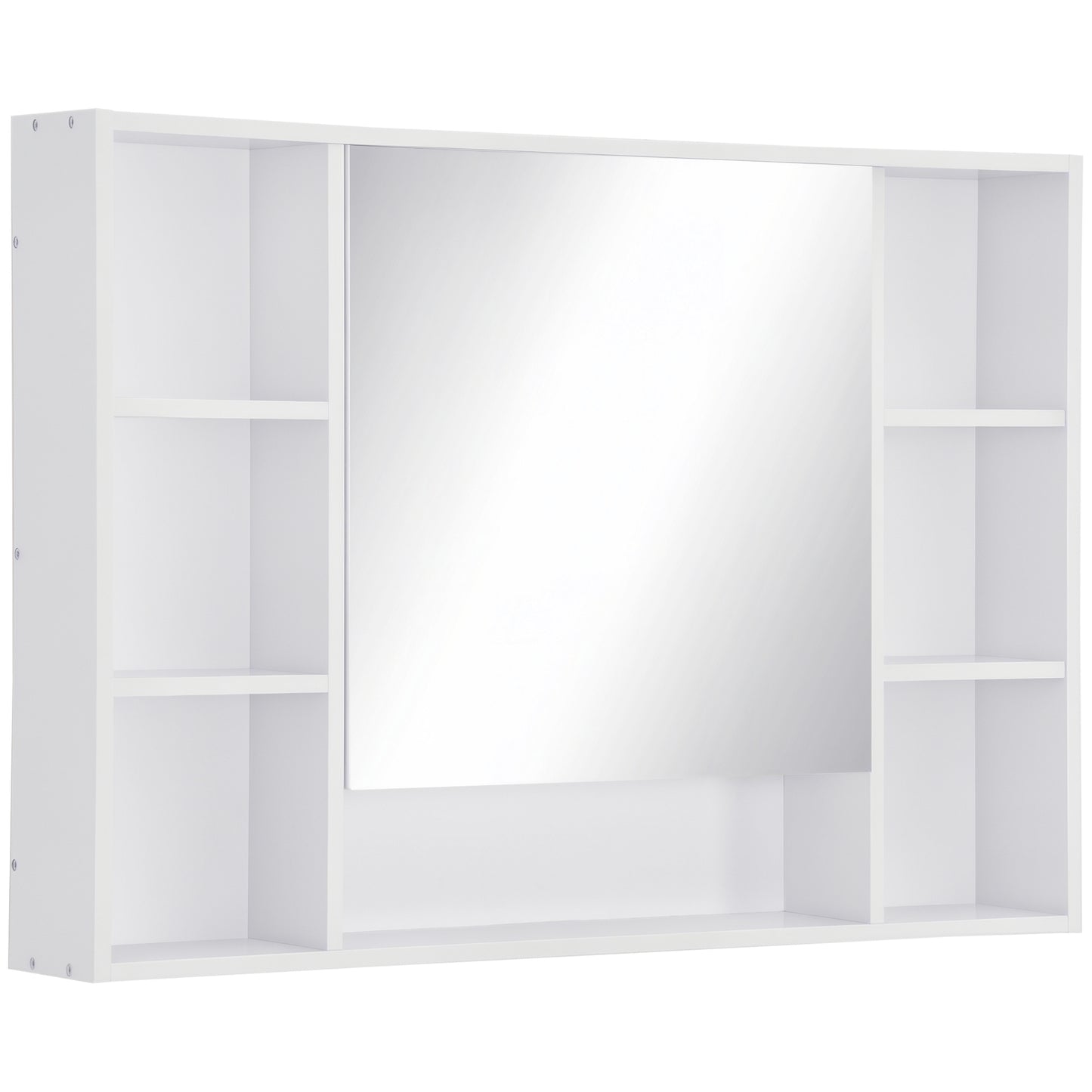 kleankin Wall Mounted Medicine Cabinet, 39.25"W x 27.5"H Bathroom Mirror Cabinet with Single Mirrored Door, Shelves and Storage Cupboard, White