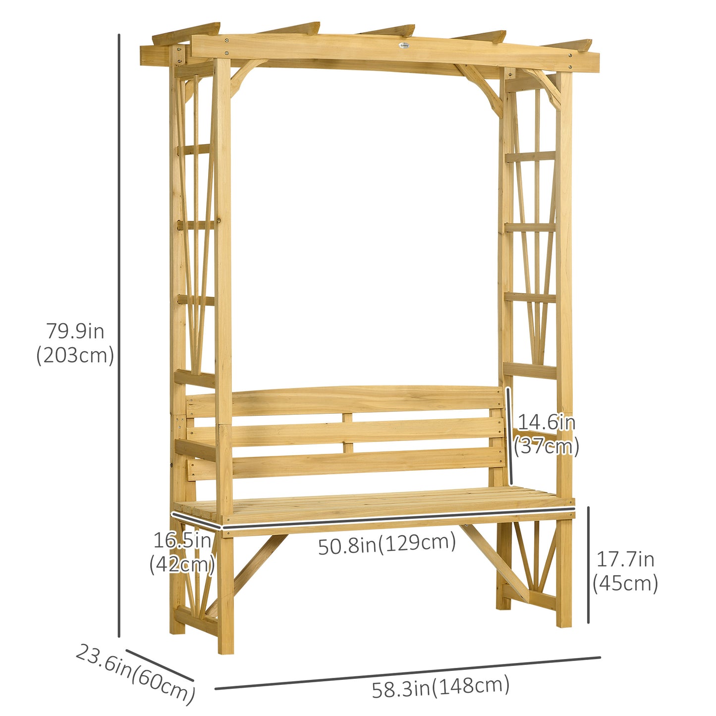 Outsunny Patio Wooden Bench, Outdoor Bench for Vines/Climbing Plants, Light Brown