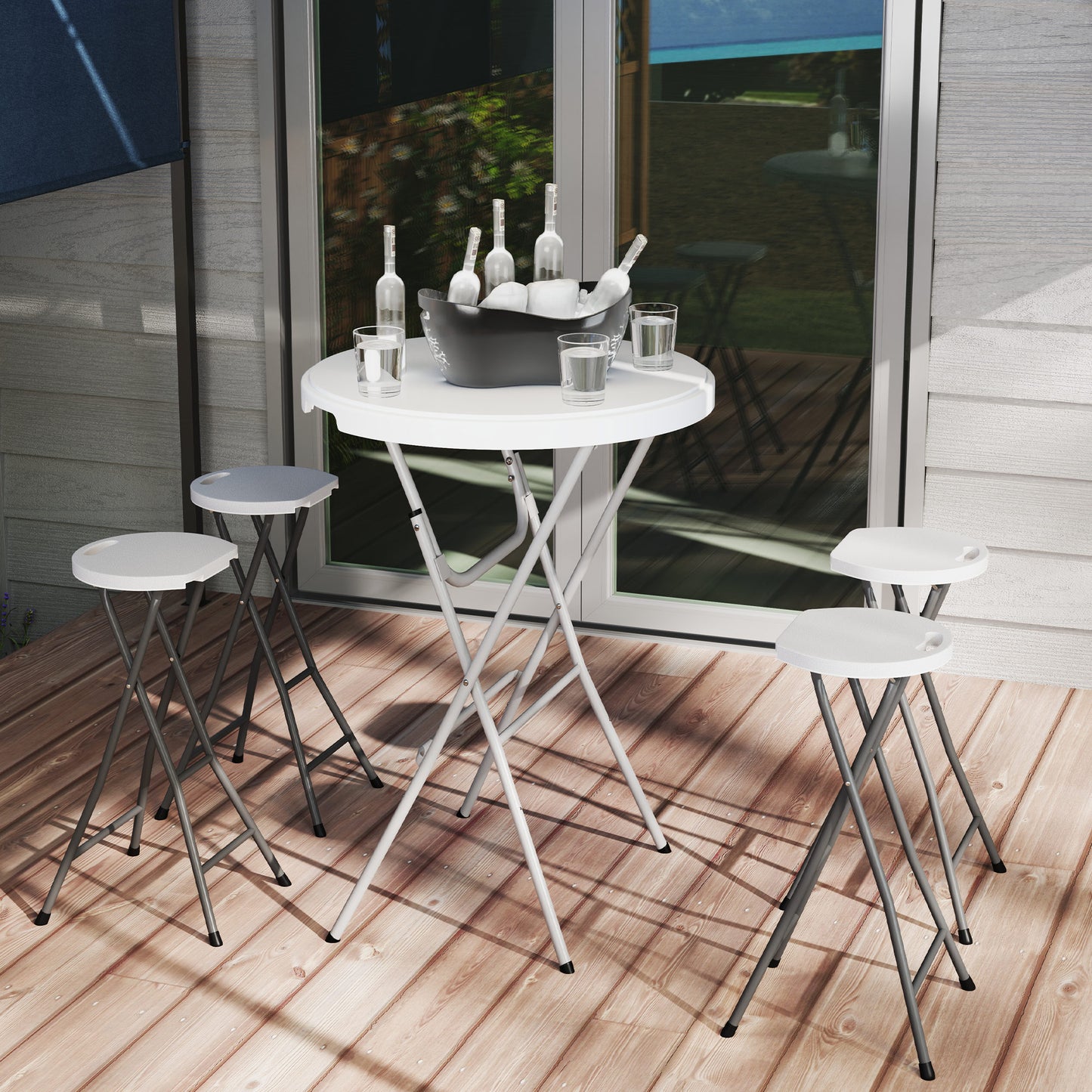 Outsunny Set of 4 Folding Outdoor Bar Stools, 29" Counter Height Stools with Handle, Indoor Outdoor Stool Chair with Footrest