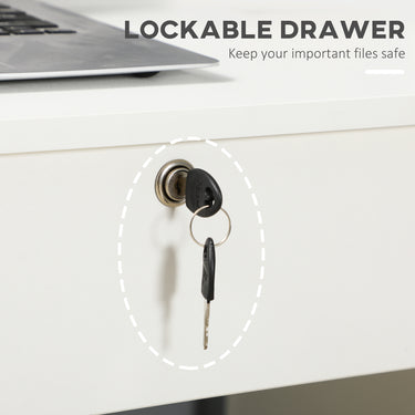 Vinsetto Home Office Desk with Storage, Computer Desk with Lockable Drawer and Open Compartment, White