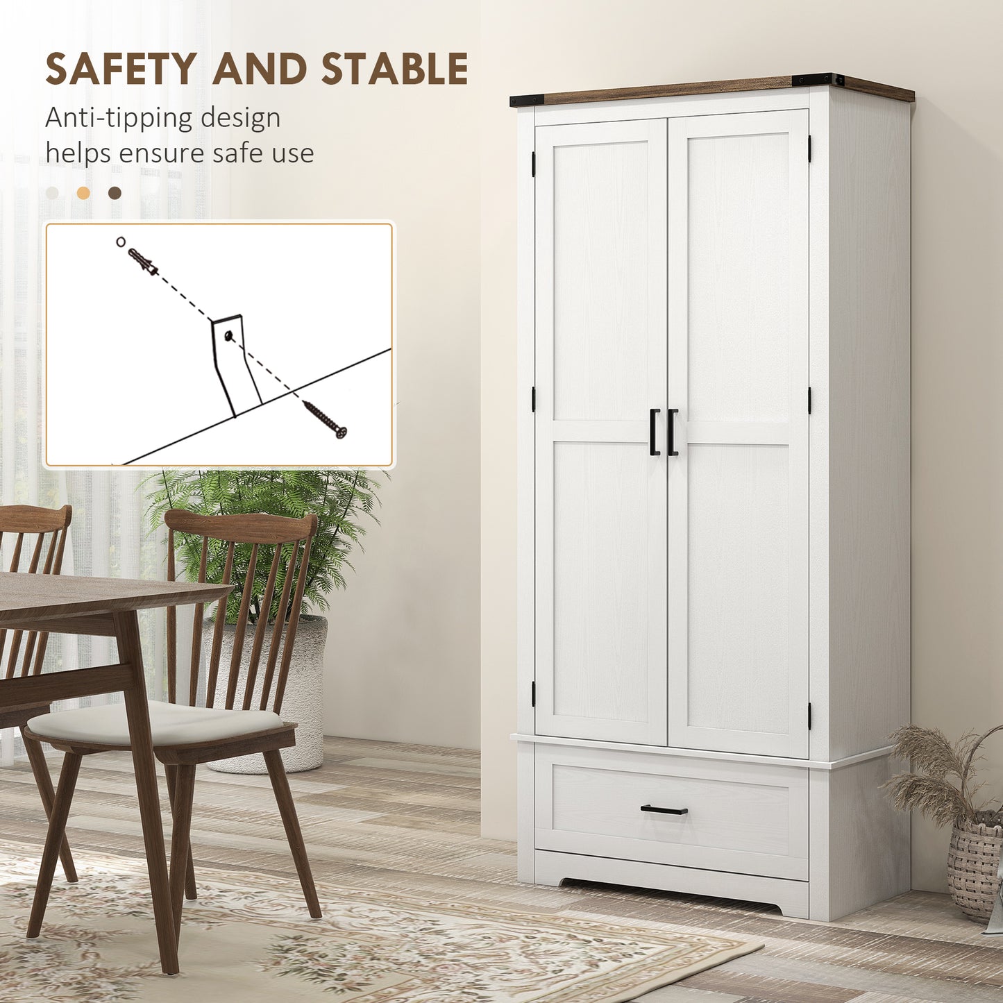 HOMCOM 69" Tall Farmhouse Kitchen Pantry Cabinet with 2 Doors, Drawer and Adjustable Shelves, Black Wood Grain