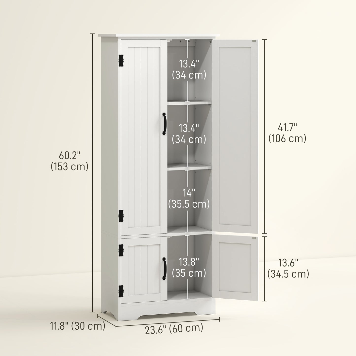 HOMCOM 48" 4-Door Storage Cabinet Multi-Storey Large Space Pantry with Adjustable Shelves Black