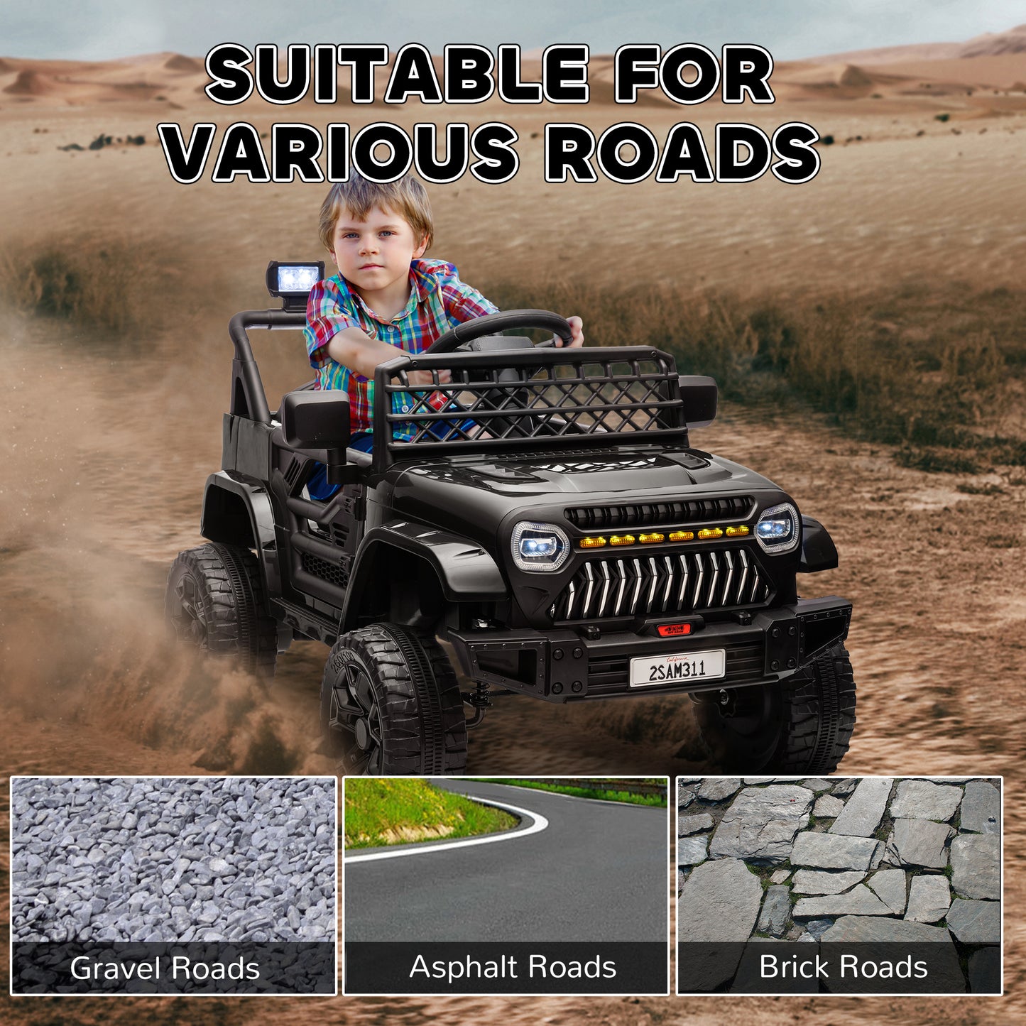 Qaba 12V Ride on Truck, Electric Car for Kids with Remote Control, Suspension, 3 Speeds, USB Music Headlights, Dark Blue