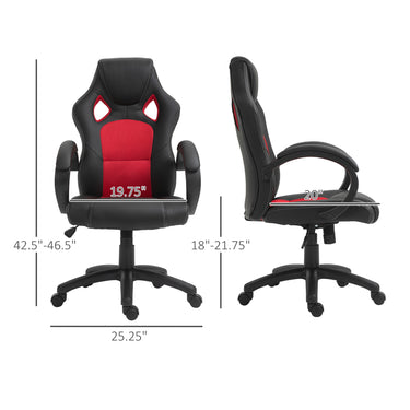 HOMCOM Racing Gaming Chair Office Chair Computer Desk Gamer Chair with Swivel Wheels, Padded Headrest, Tilt Function, Red
