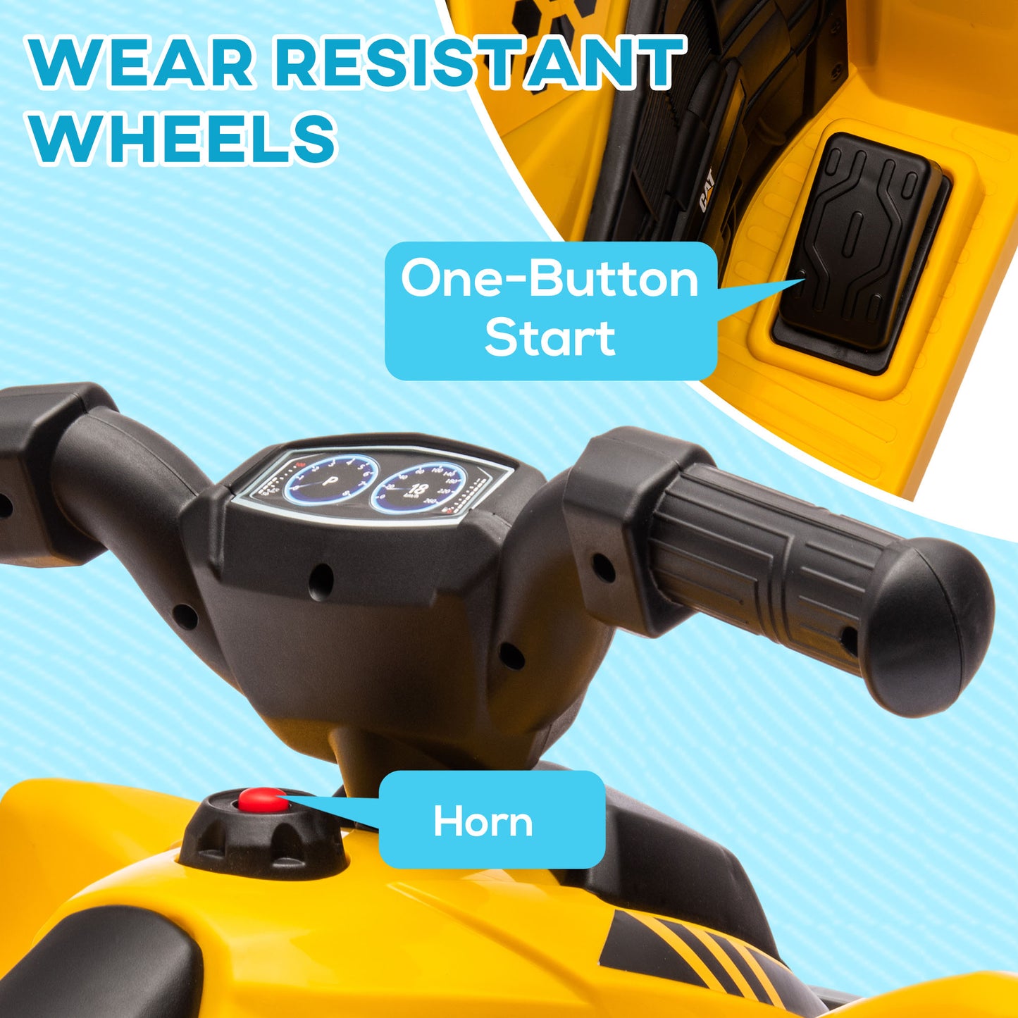 Qaba Licensed Kids ATV, 6V Electric Ride on Car for Kids with Horn, LED Headlights, for 18-36 Months, Yellow