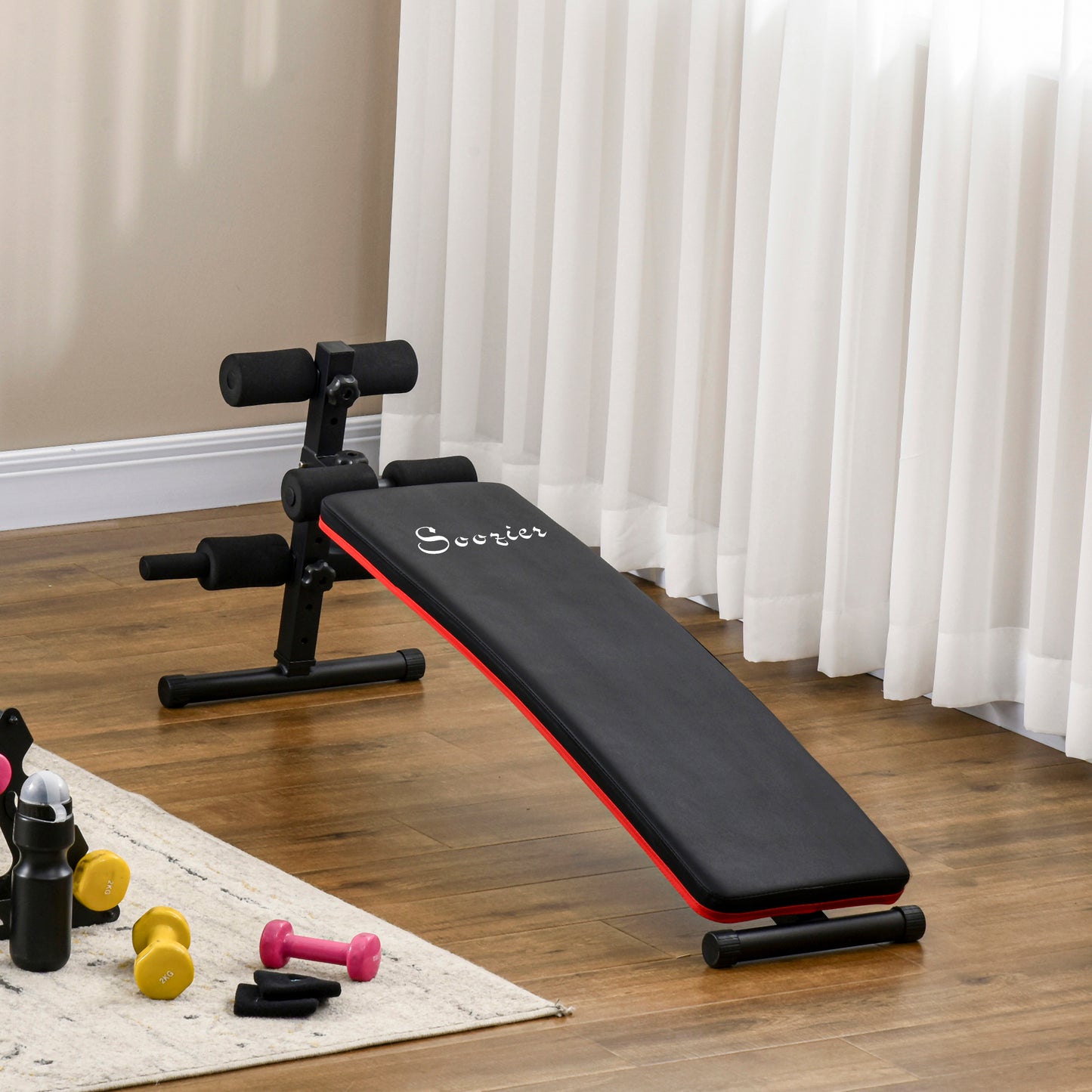 Soozier Sit Up Bench Core Workout Adjustable Thigh Support Foldable For Home Gym Exercise Black