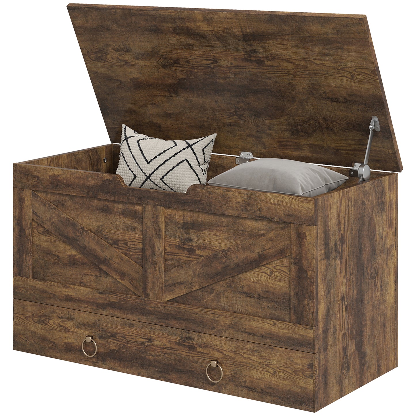 HOMCOM 39.4 Inches Storage Chest, Storage Trunk with 2 Safety Hinges, Wooden Box for Living Room, Black Wood Grain