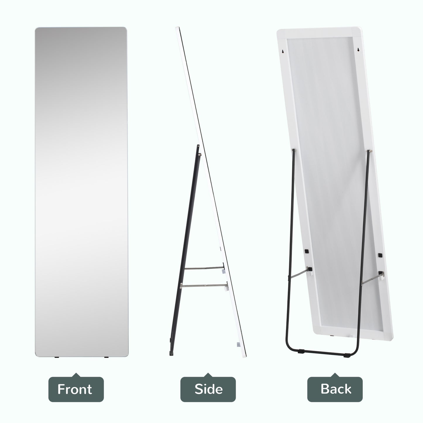 HOMCOM 63"x18" Full Length Mirror, Floor Standing, Wall-Mounted or Leaning Against Wall Tall Mirror w/Support Frame, Rectangular Full Body Mirror for Bedroom, Living Room, Silver