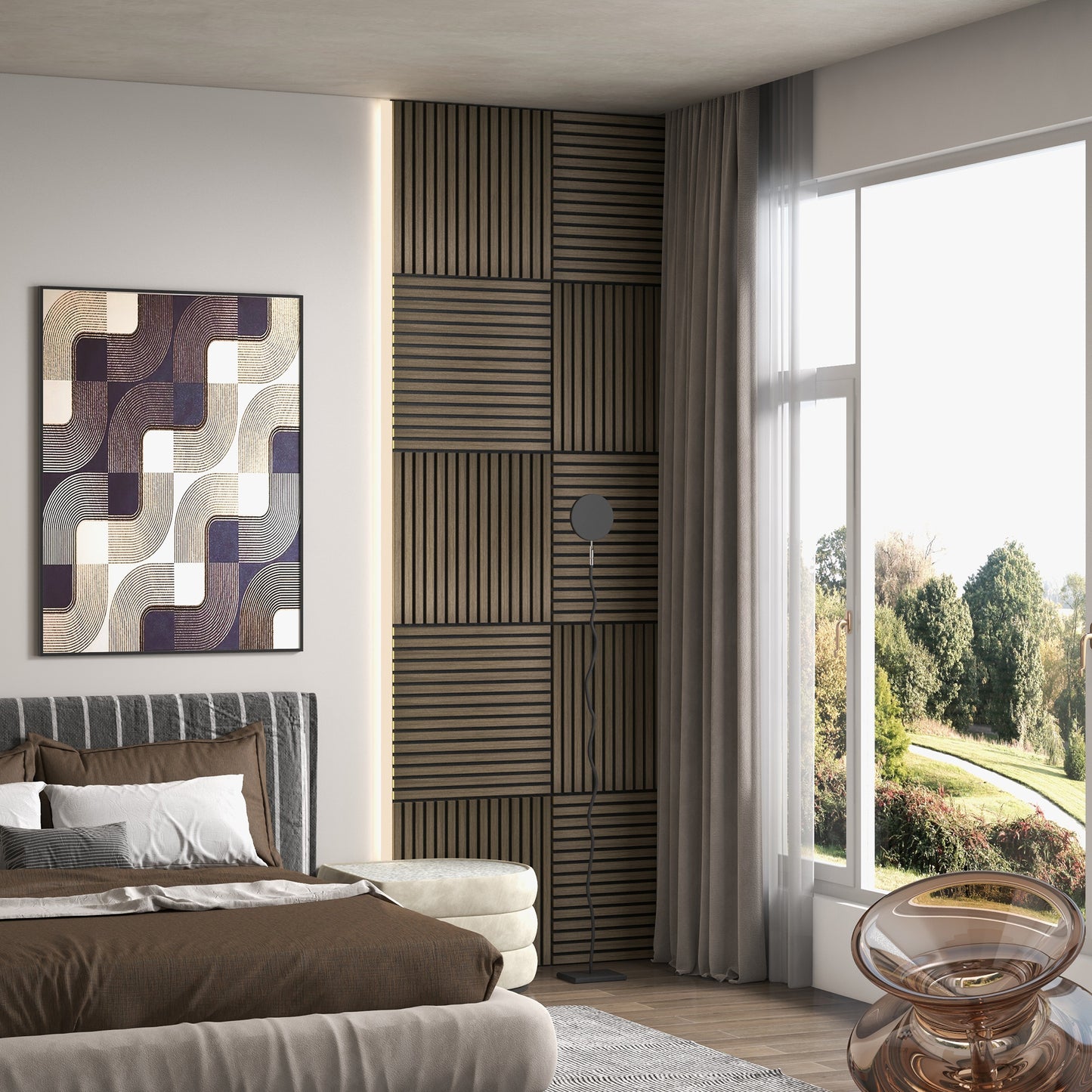 HOMCOM 24"x24" Wood Panels for Wall, 4 Pack Acoustic Panels, Sound Absorbing Slat Wall For Interior Wall Decor, Home, Grey