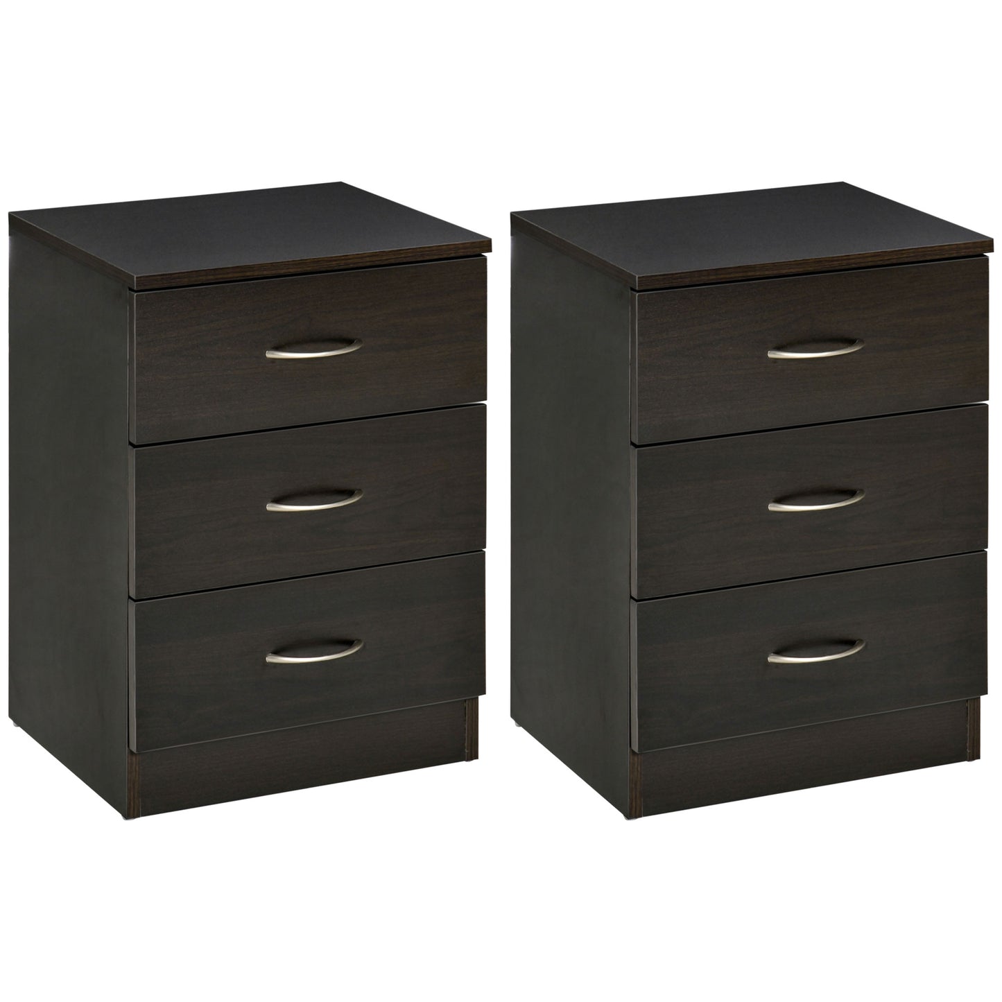 HOMCOM Bedside Table, Modern Night Stand with 3 Drawers and Metal Rail for Bedroom, Dark Brown