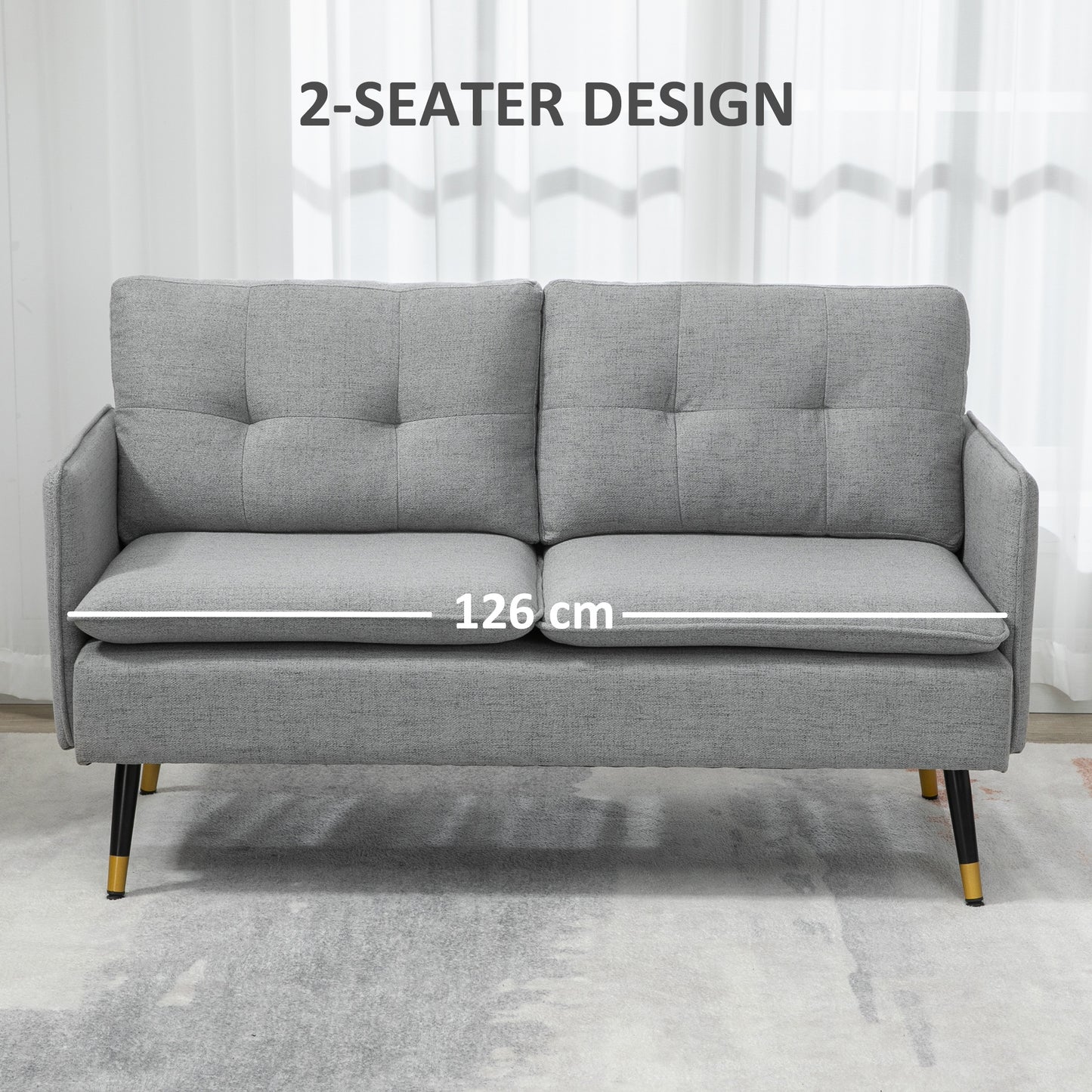 HOMCOM 55" Loveseat Sofa for Bedroom, Modern Love Seats Furniture with Button Tufting, Upholstered Small Couch for Living Room, Small Space, Grey