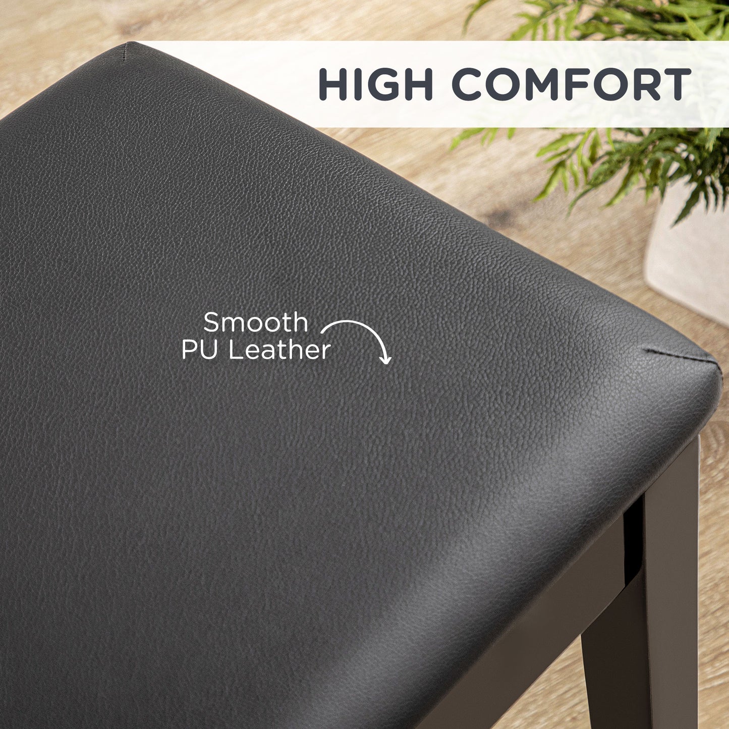 HOMCOM Classic Piano Bench Stool, PU Leather Padded Keyboard Seat with Rubber Wood Legs and Music Storage Compartment, Smooth Seat, Black