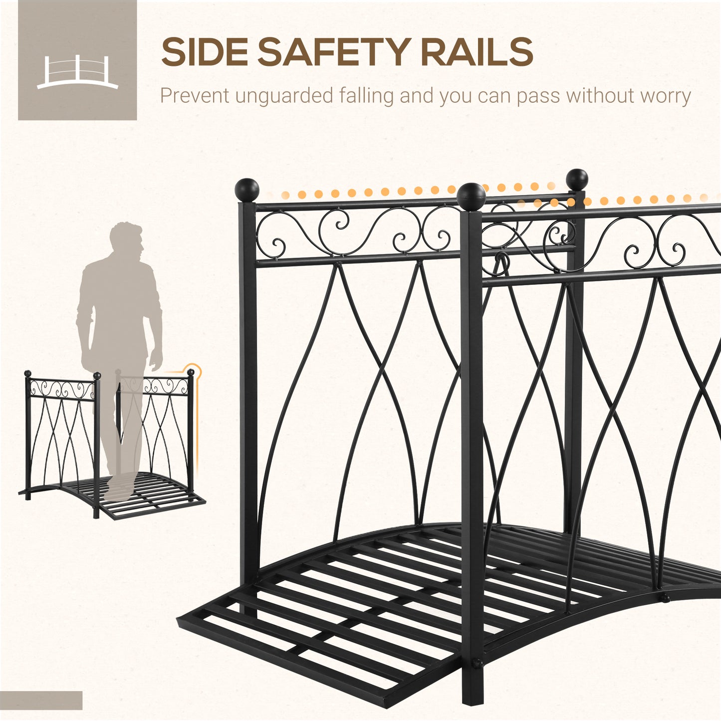 Outsunny 3.3FT Classic Garden Bridge with Safety Railings Arc Footbridge Decorative Pond Bridge for Backyard Creek Stream, Black