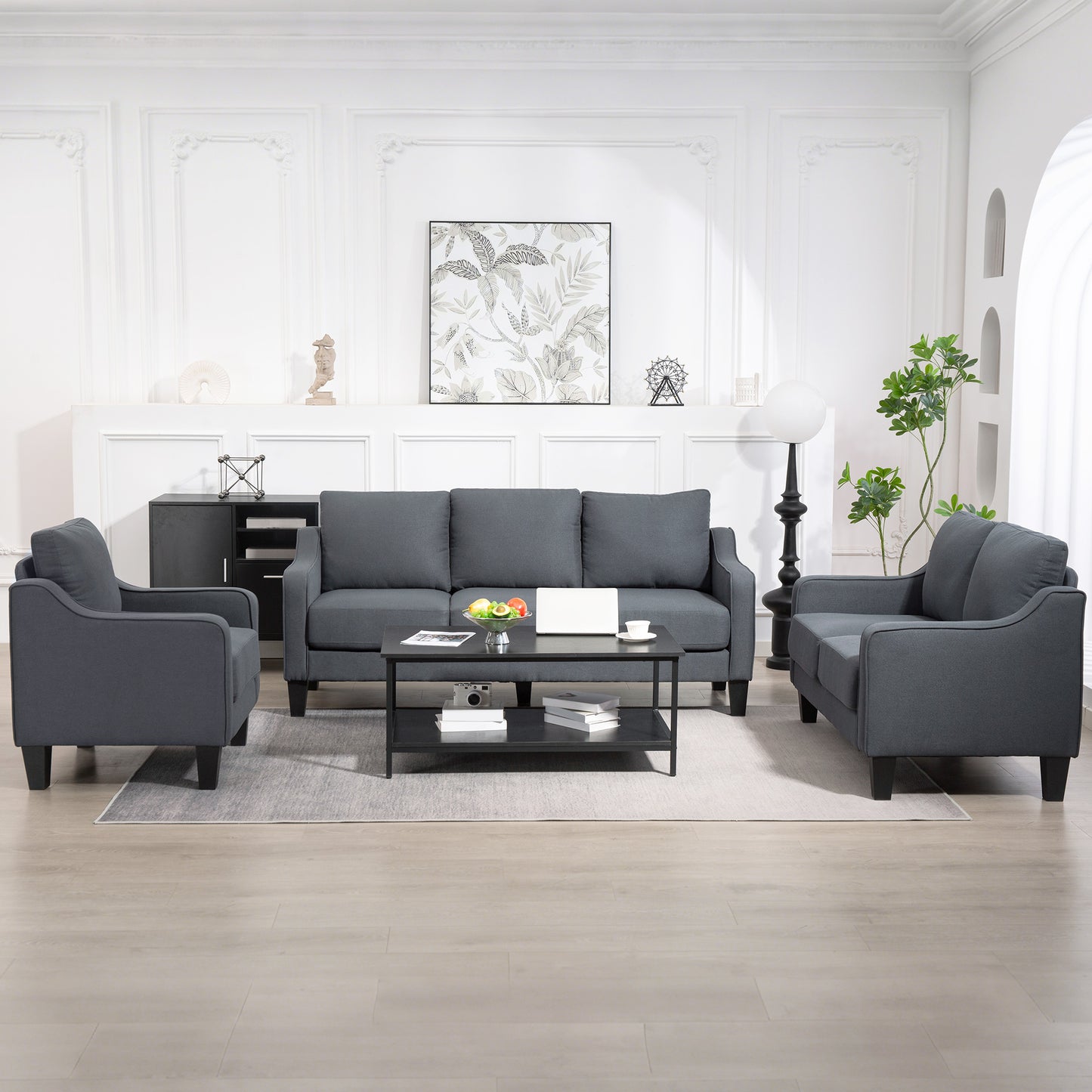 HOMCOM Loveseat Sofa, Modern Couch with Pocket Spring, Linen Upholstered, Thick Padded, Charcoal Grey