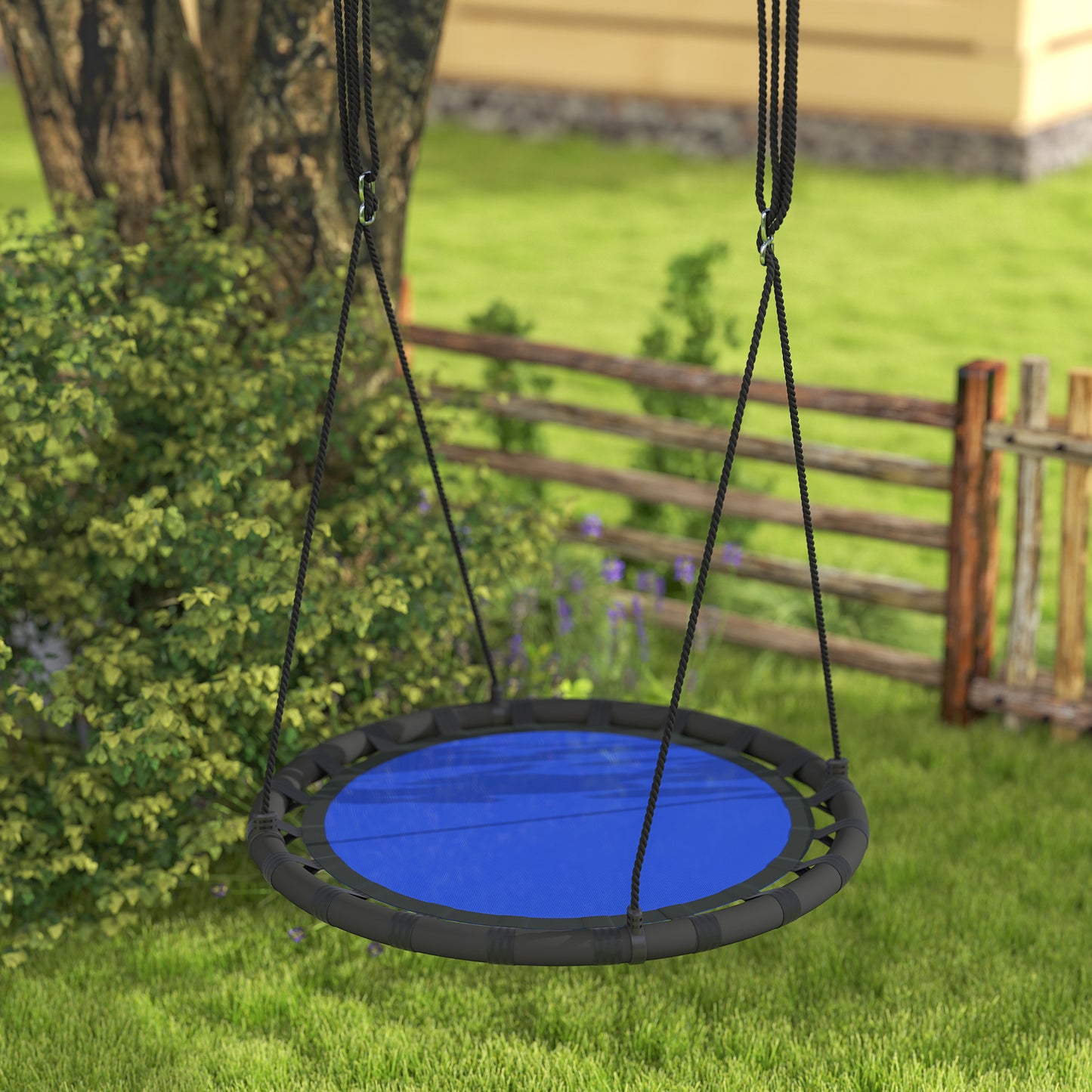 Qaba 39 inch Saucer Tree Swing Set for Kids with Adjustable Hanging Ropes for Outdoor, Backyard, Green