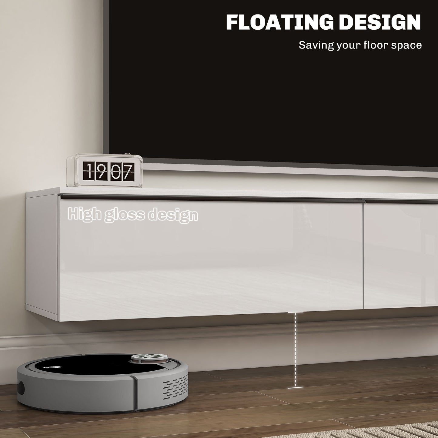 HOMCOM Wall Mounted TV Stand, Floating TV Cabinet for up to 70" TVs with Storage, High Gloss Effect, Brown and Black