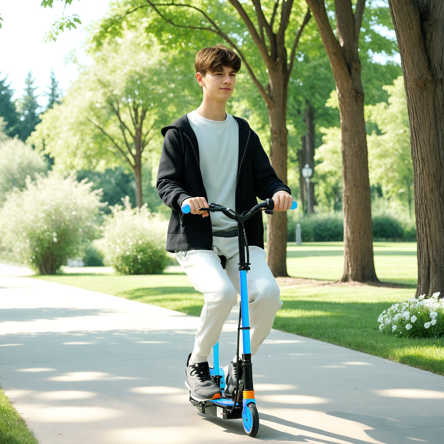 Soozier Foldable Electric Scooter for Kids Ages 6-14, with Seat and 2 Adjustable Heights, Max 6km Range & 12km/h, Orange