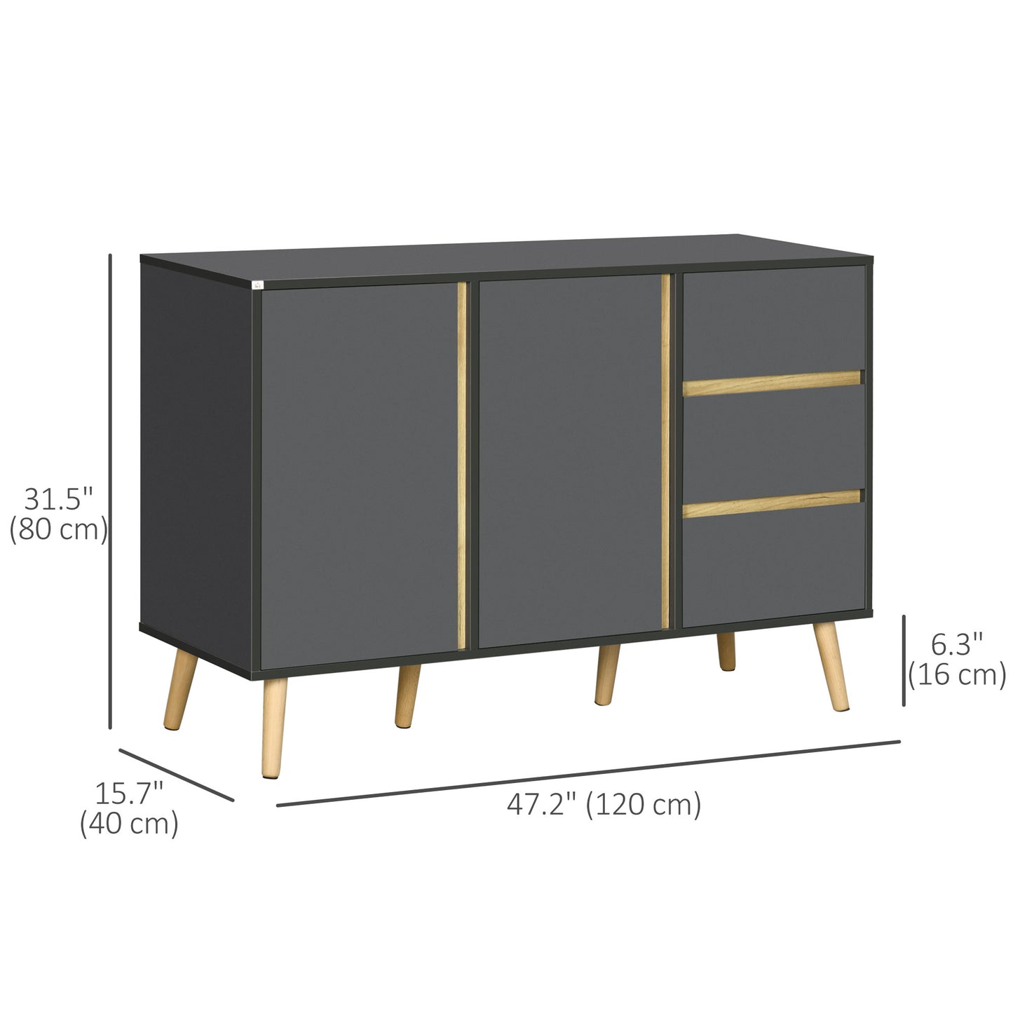 HOMCOM Sideboard Buffet Cabinet with Adjustable Shelves - Dark Grey