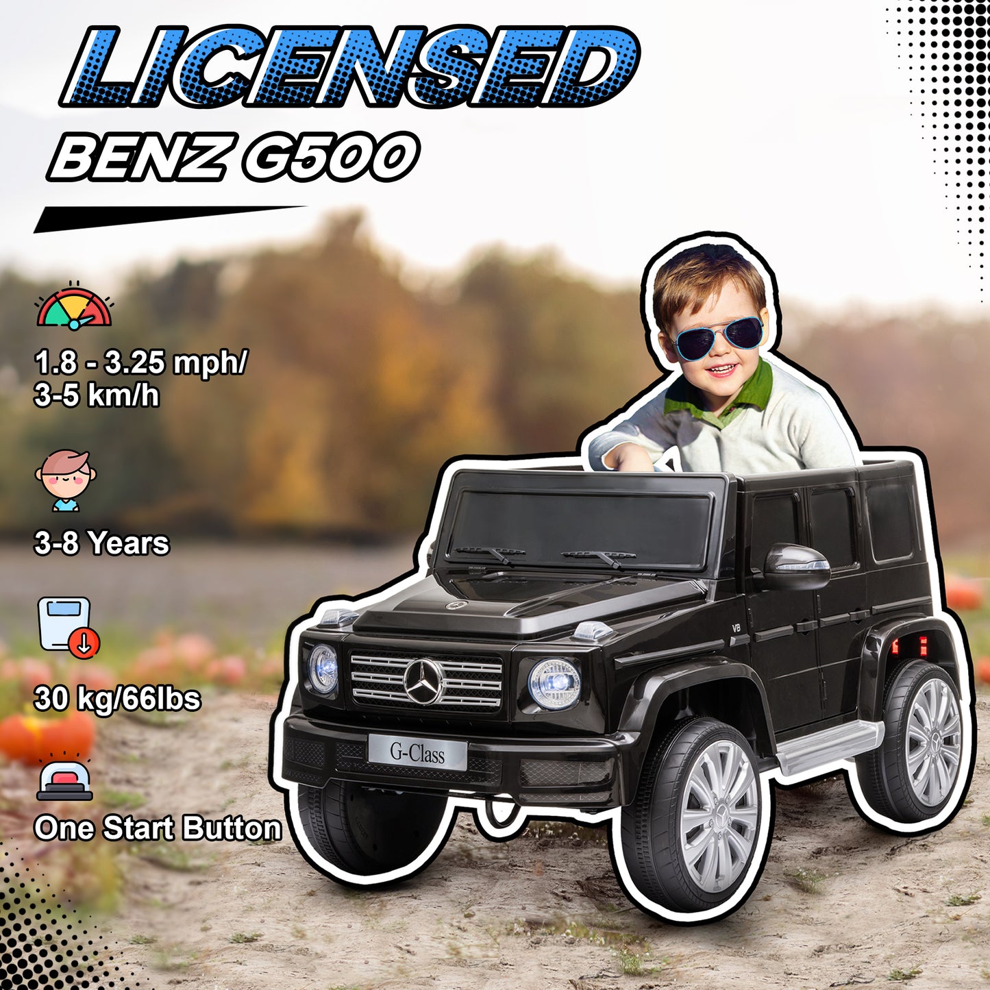 Aosom Mercedes Benz G500 Licensed 12V Kids Ride on Car with Remote Control, Music, Lights, MP3 for 37-96 months, Black