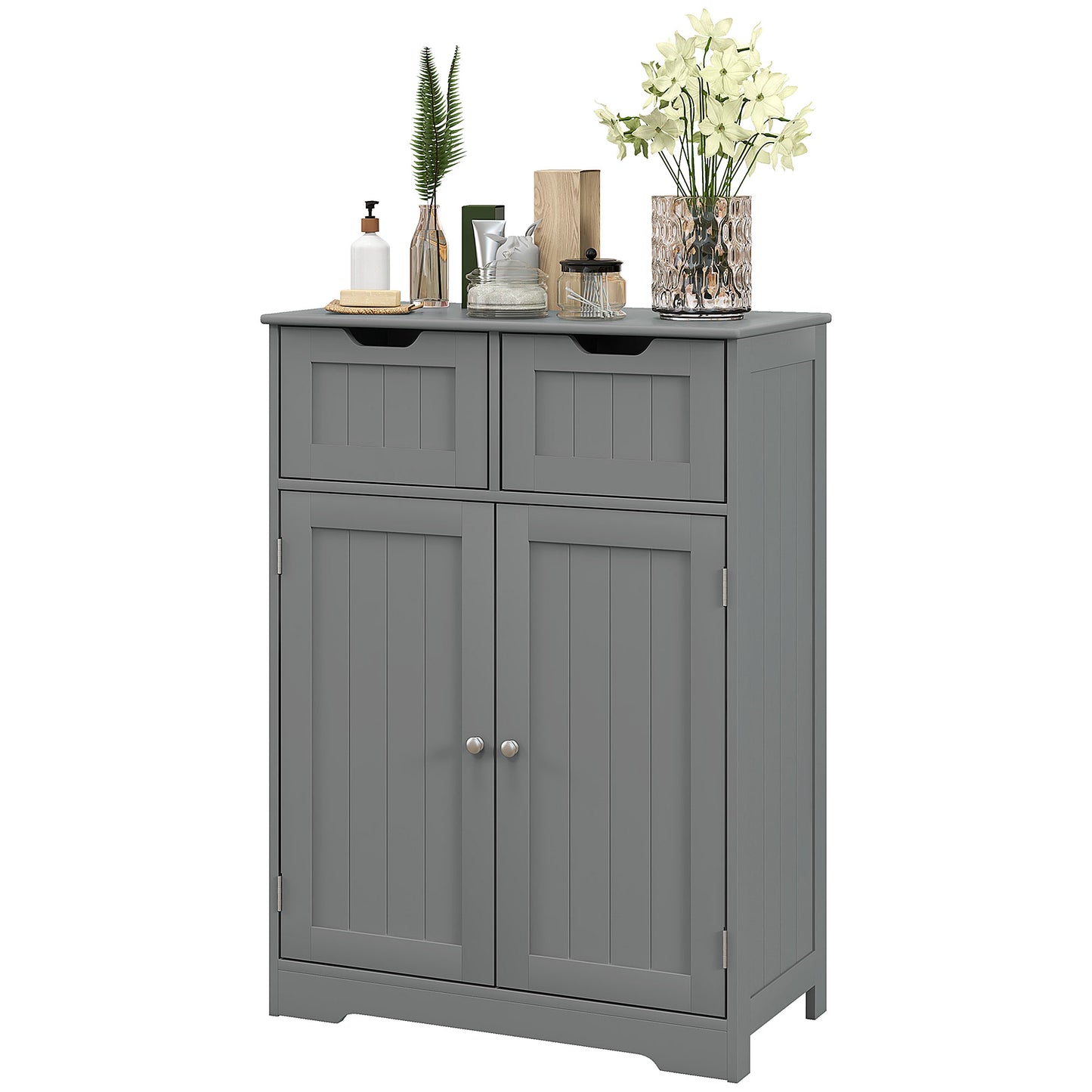 kleankin Bathroom Cabinet, Bathroom Storage Cabinet with 2 Drawers, Adjustable Shelf for Living Room, Entryway, White
