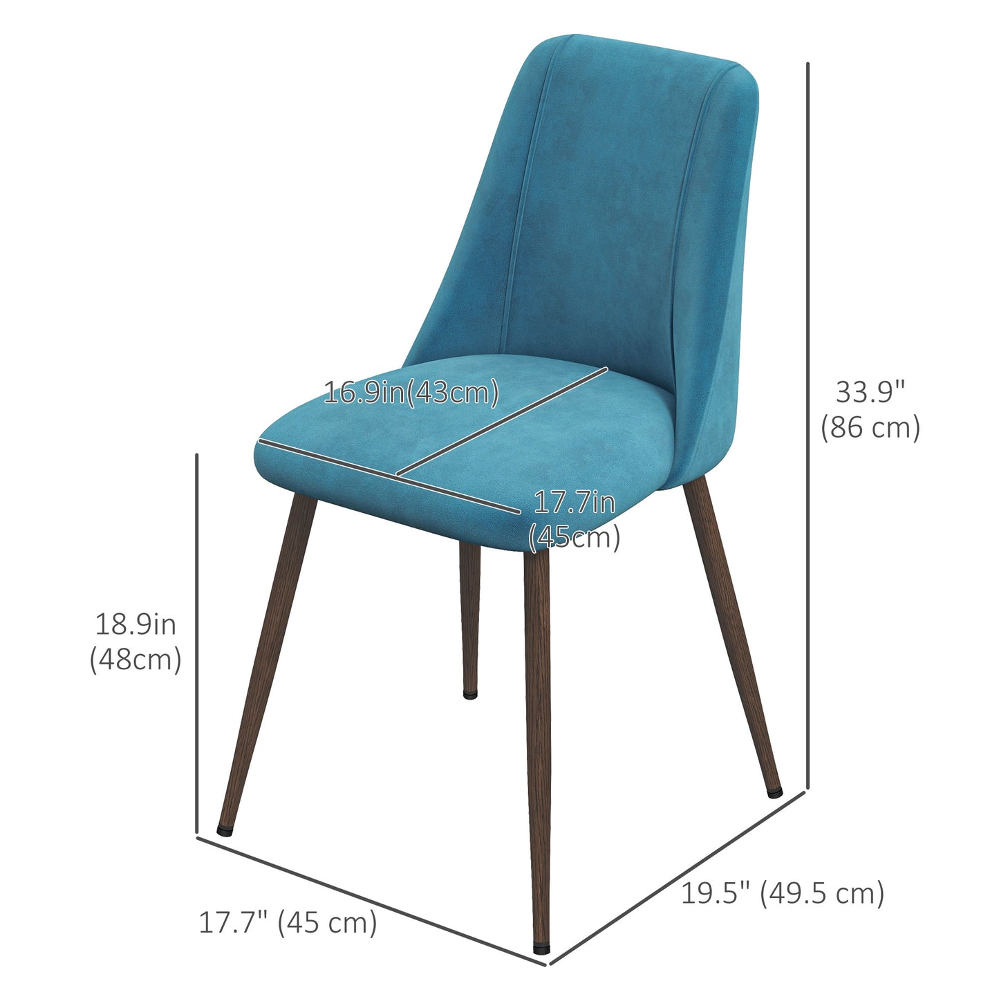 HOMCOM Upholstered Dining Chairs Set of 4, Velvet Accent Chair with Back and Wood-grain Steel Leg for Kitchen, Grey